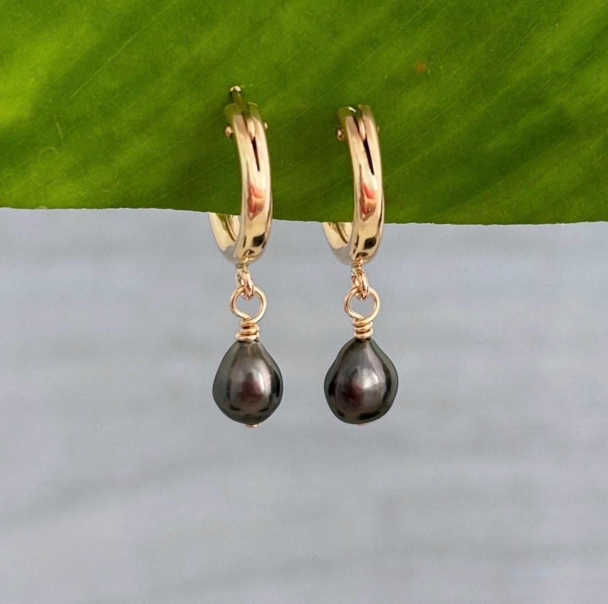 Tahitian Keshi pearl Earrings — Mini Hoop jewelry • Gold filled • Dainty Huggies