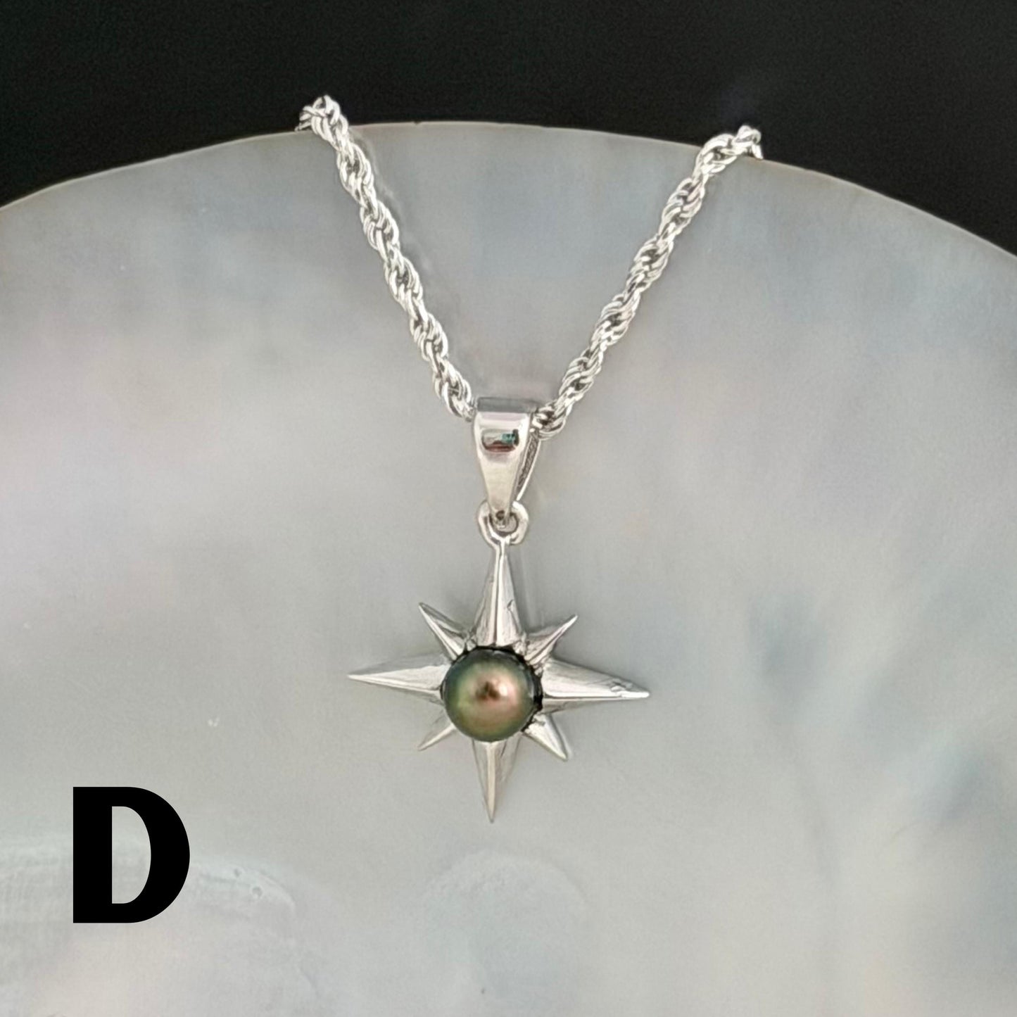 Tahitian Keshi Pearl Star Necklace: Sterling Silver Pendant, Handmade Hawaiian Jewelry