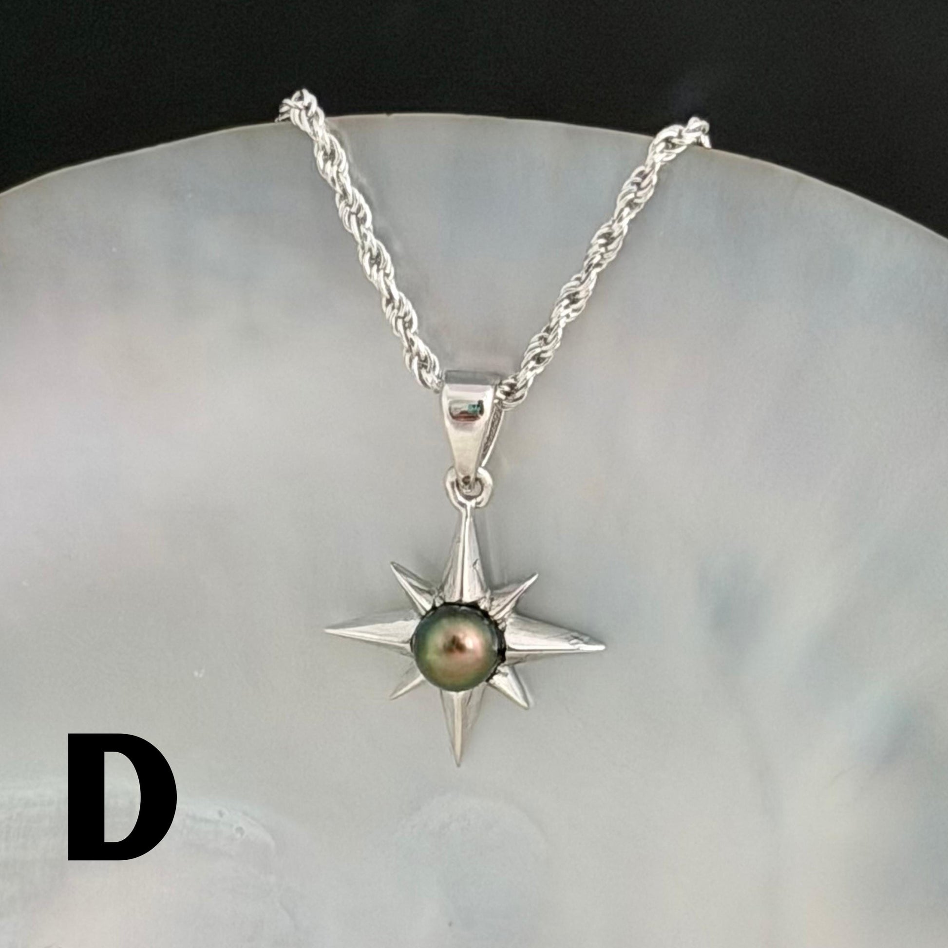 Tahitian Keshi Pearl Star Necklace: Sterling Silver Pendant, Handmade Hawaiian Jewelry