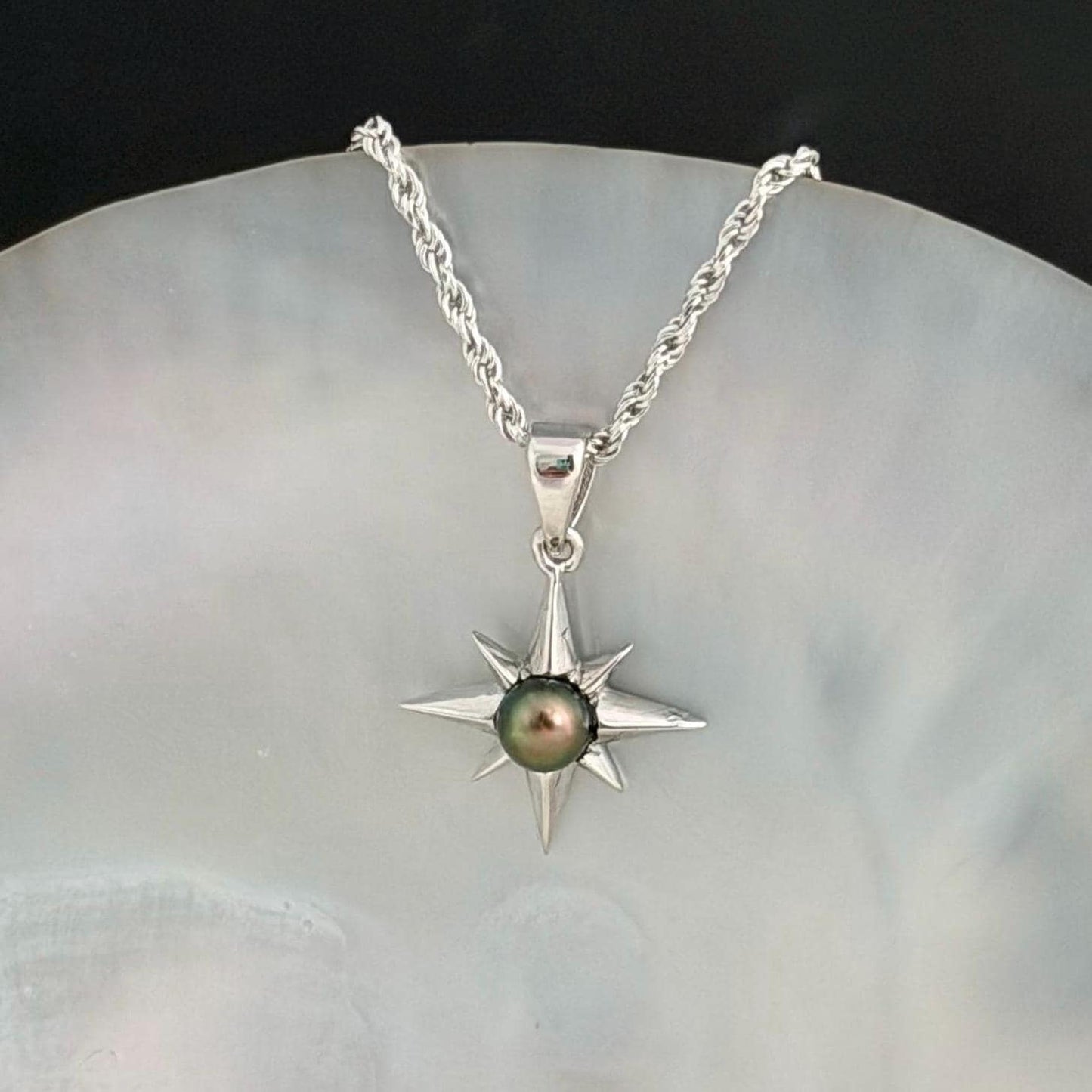 Tahitian Keshi Pearl Star Necklace: Sterling Silver Pendant, Handmade Hawaiian Jewelry