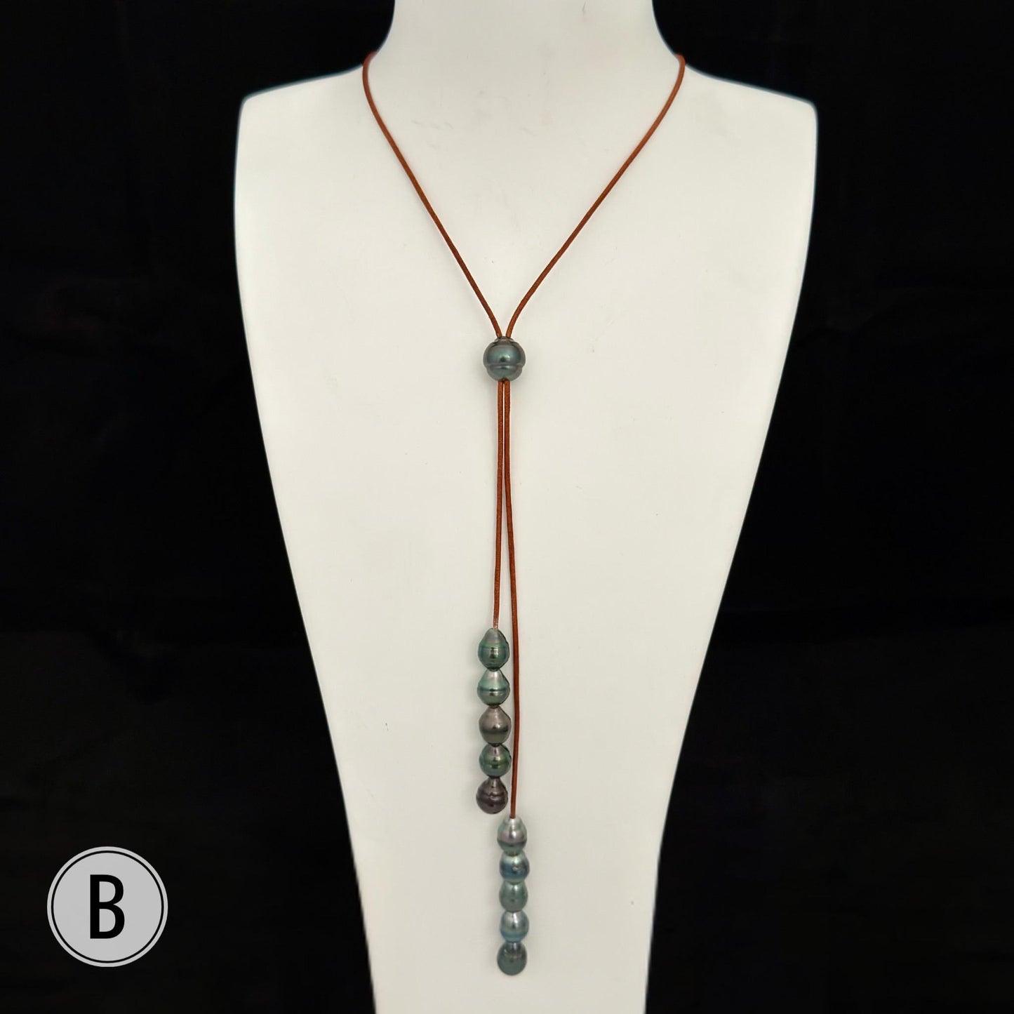 Tahitian Pearl Leather necklace • Long natural jewelry