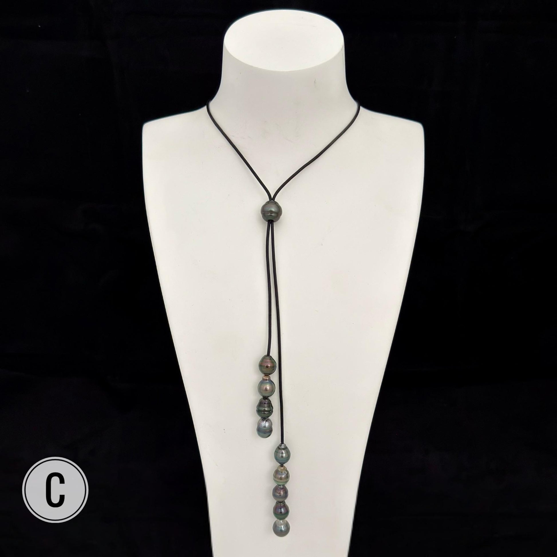 Tahitian Pearl Leather necklace • Long natural jewelry