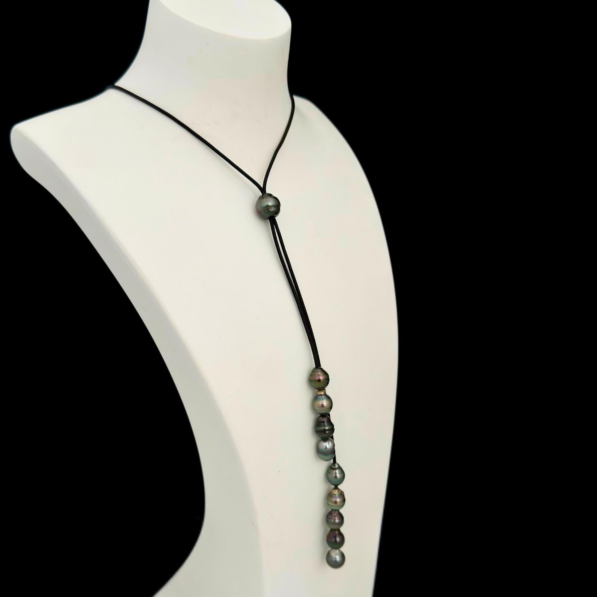 Tahitian Pearl Leather necklace • Long natural jewelry