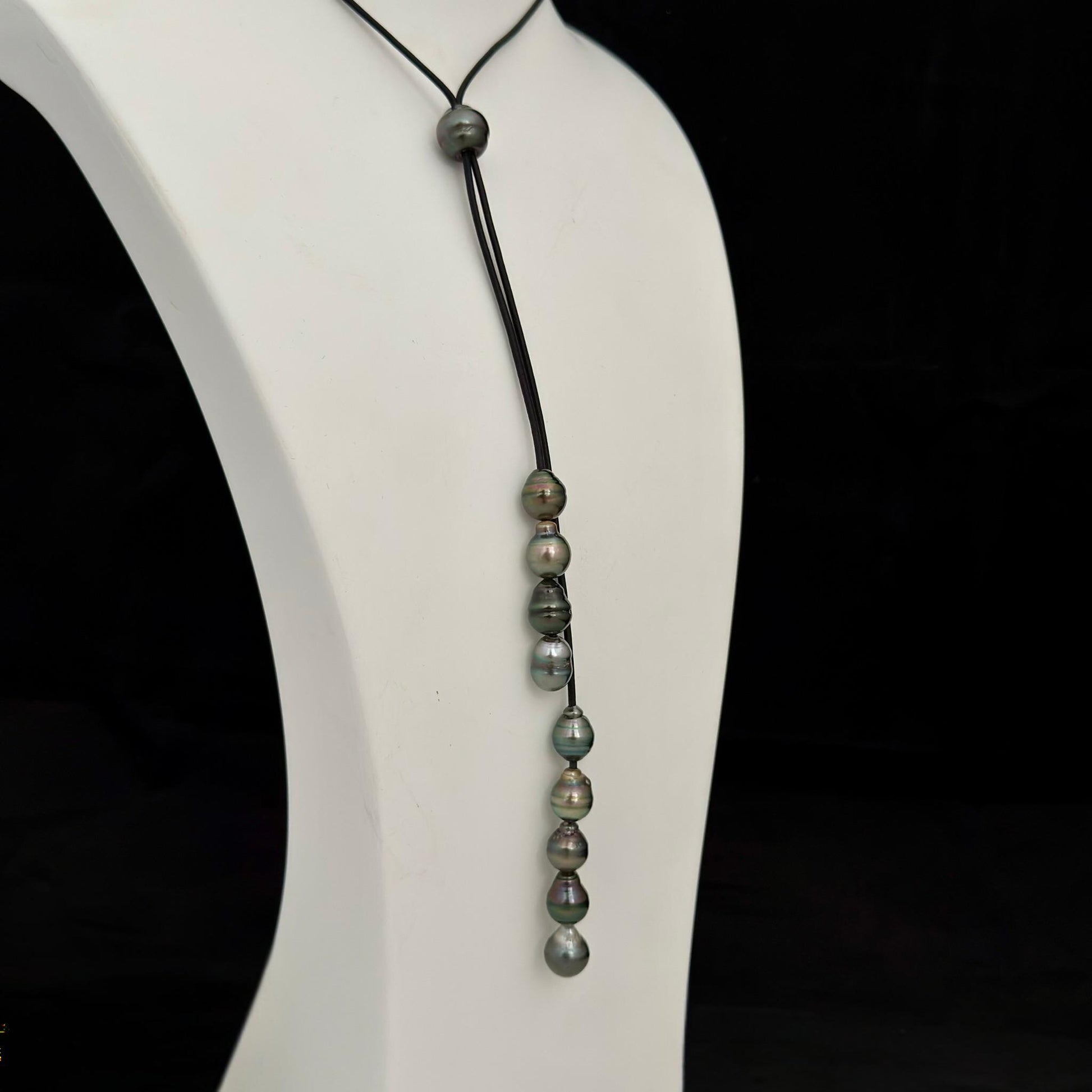 Tahitian Pearl Leather necklace • Long natural jewelry