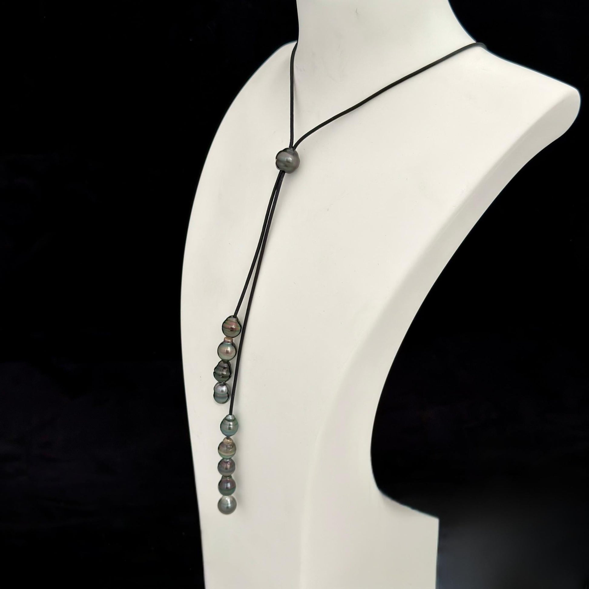 Tahitian Pearl Leather necklace • Long natural jewelry