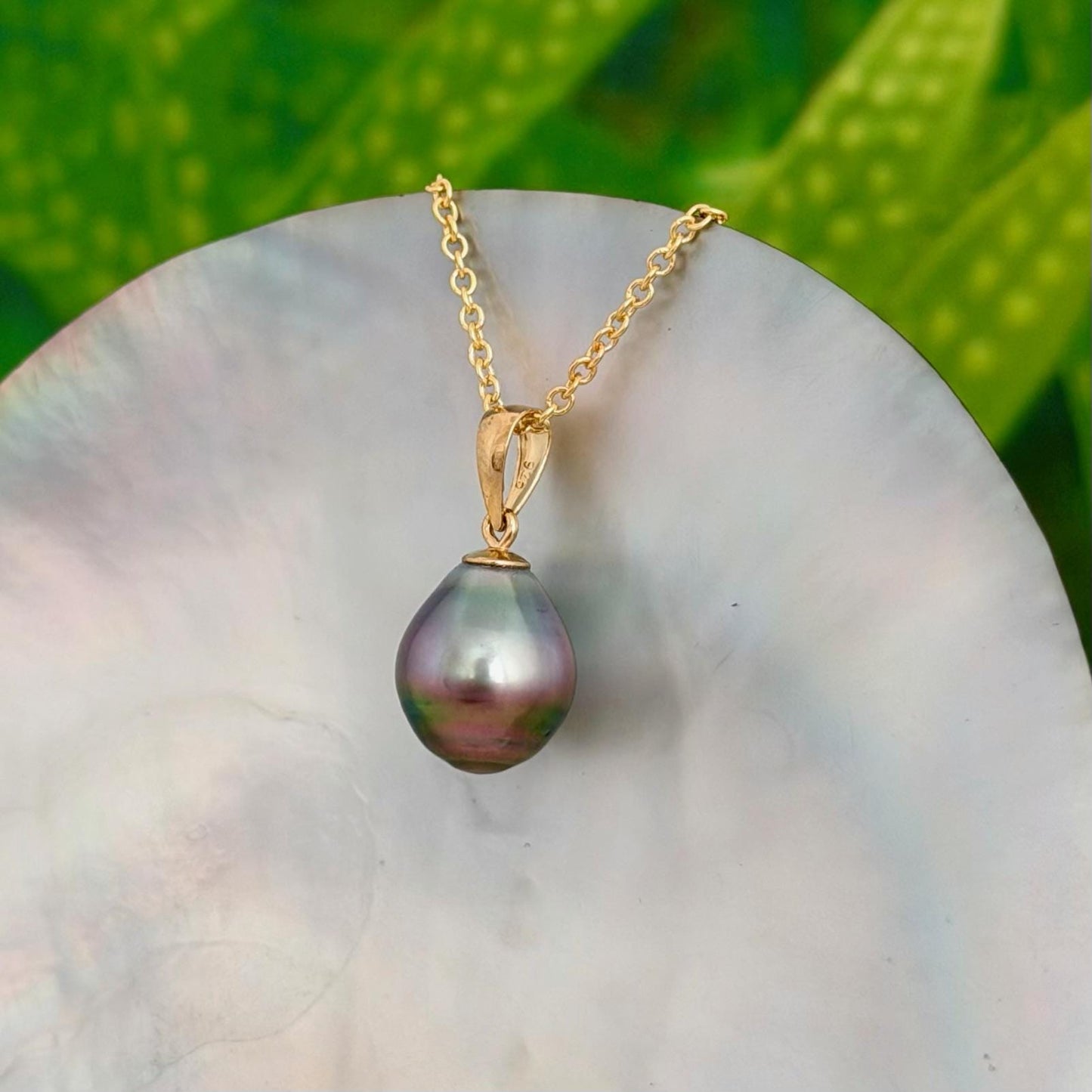 Tahitian Pearl Pendant • 10.5mm Pink Lavender Green • 14k Gold Vermeil • Minimalist Necklace.