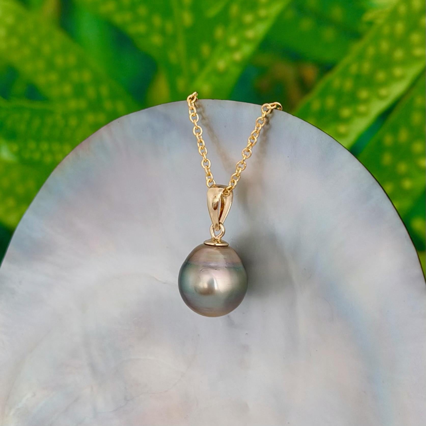 Tahitian Pearl Pendant • 11.2mm Golden Peacock • 14k Gold Vermeil • Minimalist Necklace