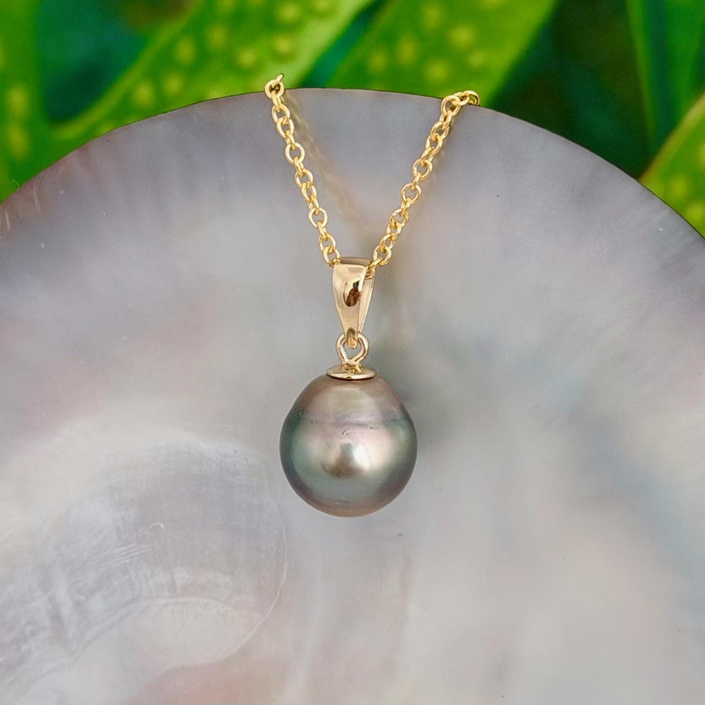 Tahitian Pearl Pendant • 11.2mm Golden Peacock • 14k Gold Vermeil • Minimalist Necklace