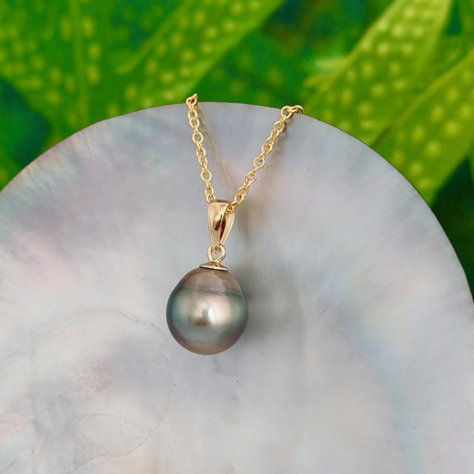 Tahitian Pearl Pendant • 11.2mm Golden Peacock • 14k Gold Vermeil • Minimalist Necklace