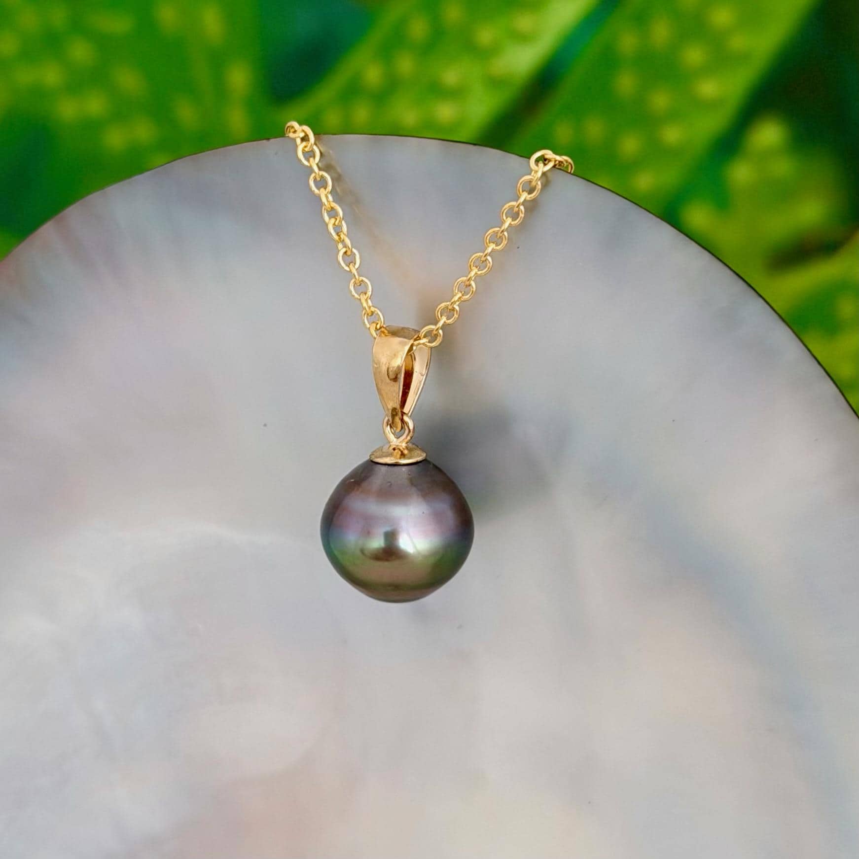 10.8mm Rainbow Tahitian Pearl Pendant • 14k Gold Vermeil • Minimalist Necklace, Colorful Overtone