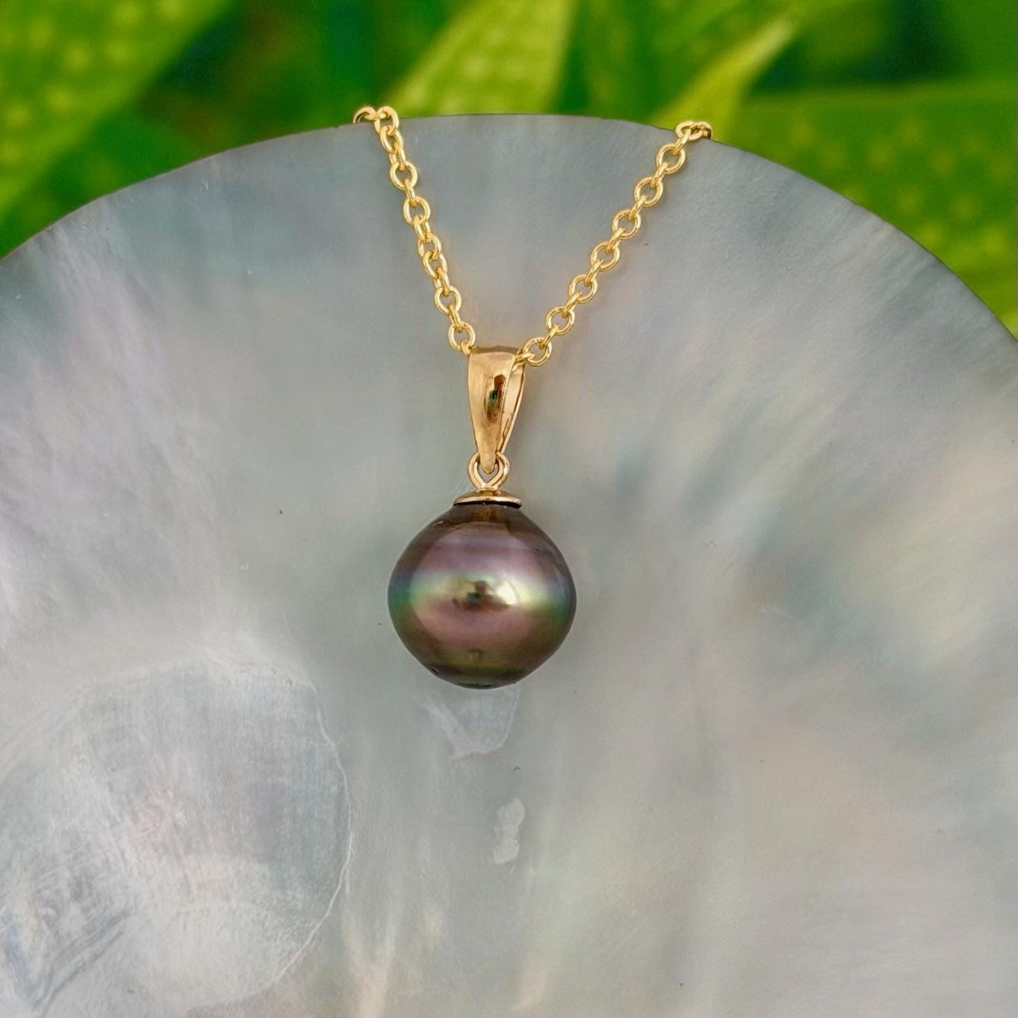 10.8mm Rainbow Tahitian Pearl Pendant • 14k Gold Vermeil • Minimalist Necklace, Colorful Overtone