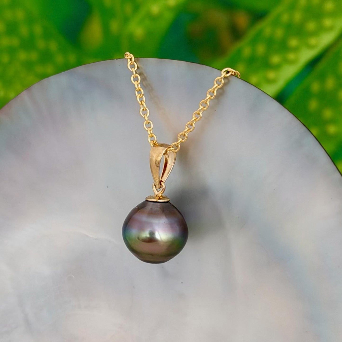 10.8mm Rainbow Tahitian Pearl Pendant • 14k Gold Vermeil • Minimalist Necklace, Colorful Overtone