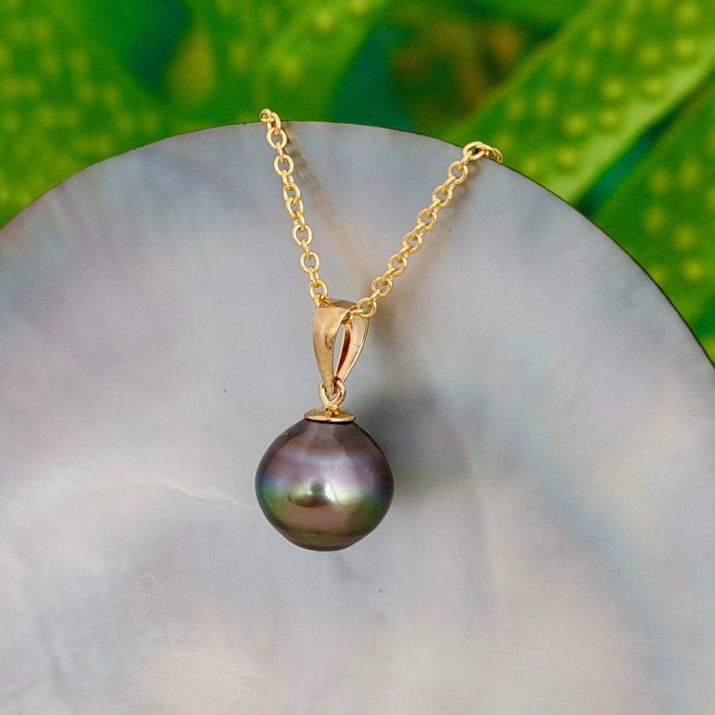 10.8mm Rainbow Tahitian Pearl Pendant • 14k Gold Vermeil • Minimalist Necklace, Colorful Overtone