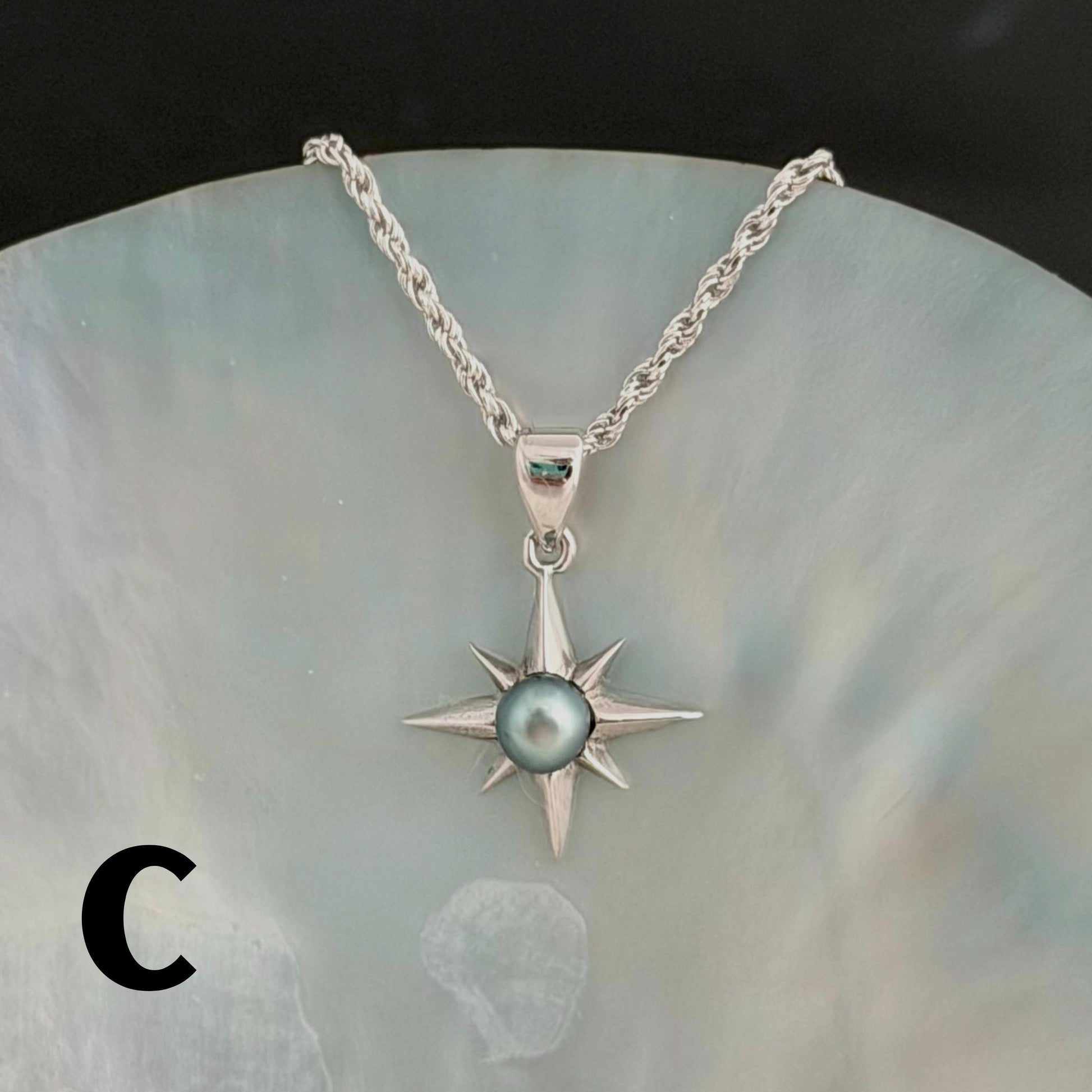 Tahitian Keshi Pearl Star Necklace: Sterling Silver Pendant, Handmade Hawaiian Jewelry
