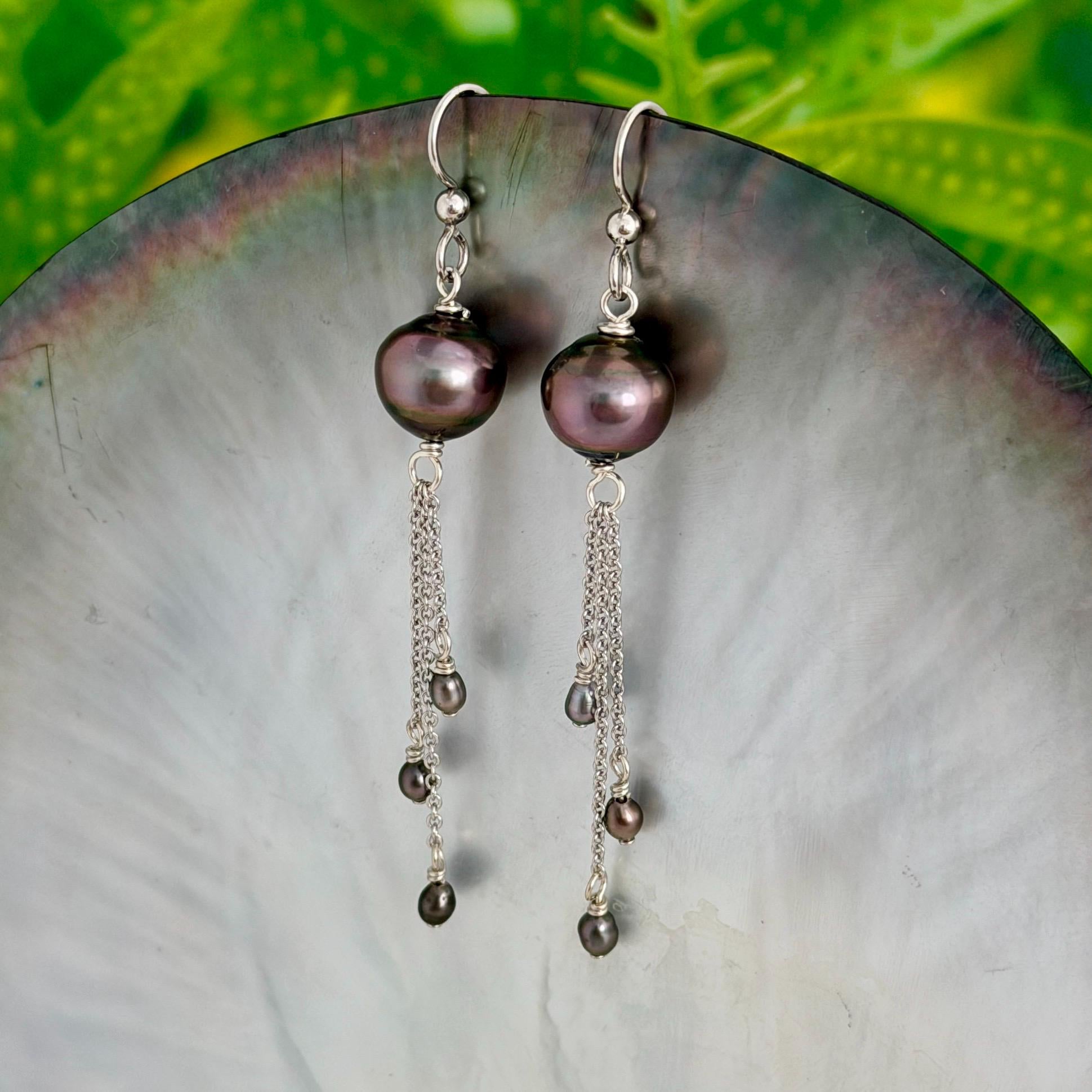 Tahitian Pearl and Keshis Dangle Earrings: Sterling silver