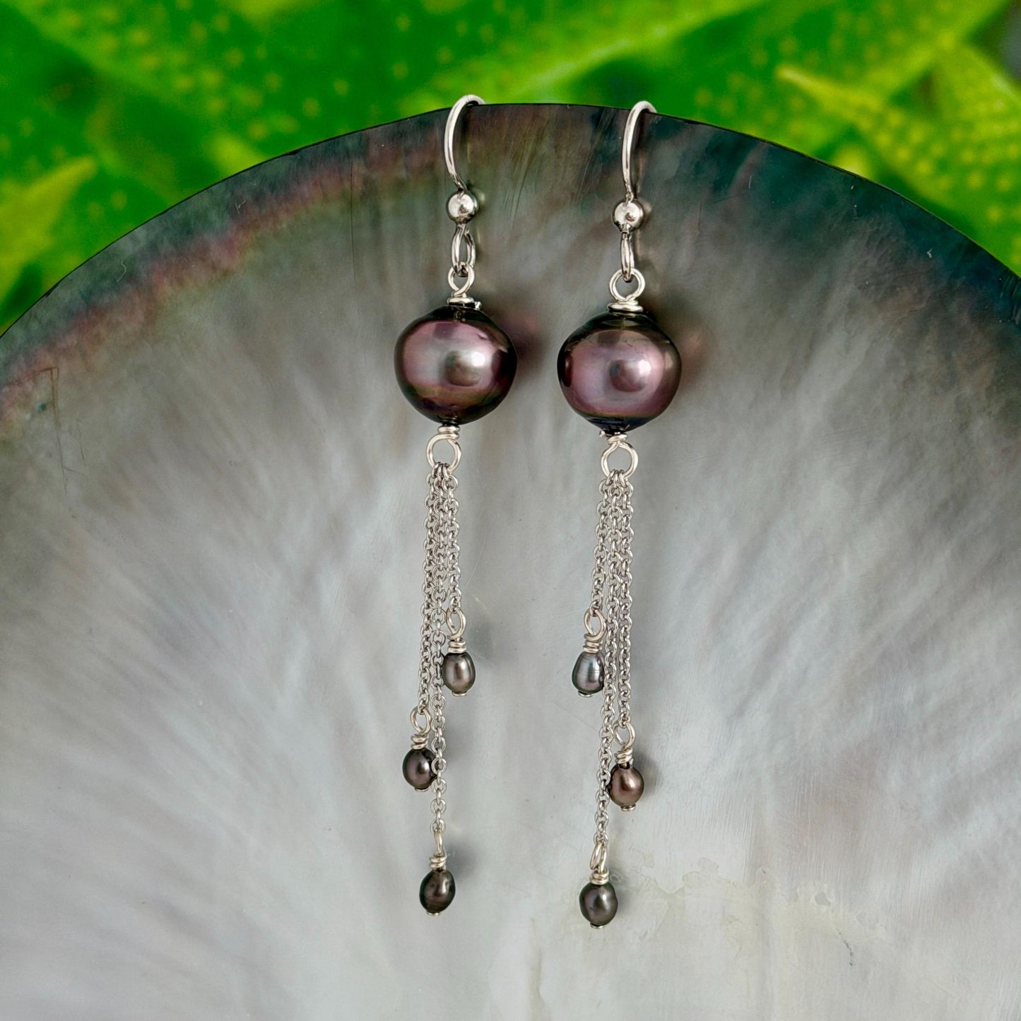 Tahitian Pearl and Keshis Dangle Earrings: Sterling silver