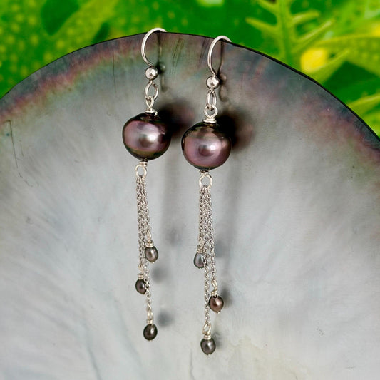 Tahitian Pearl and Keshis Dangle Earrings: Sterling silver