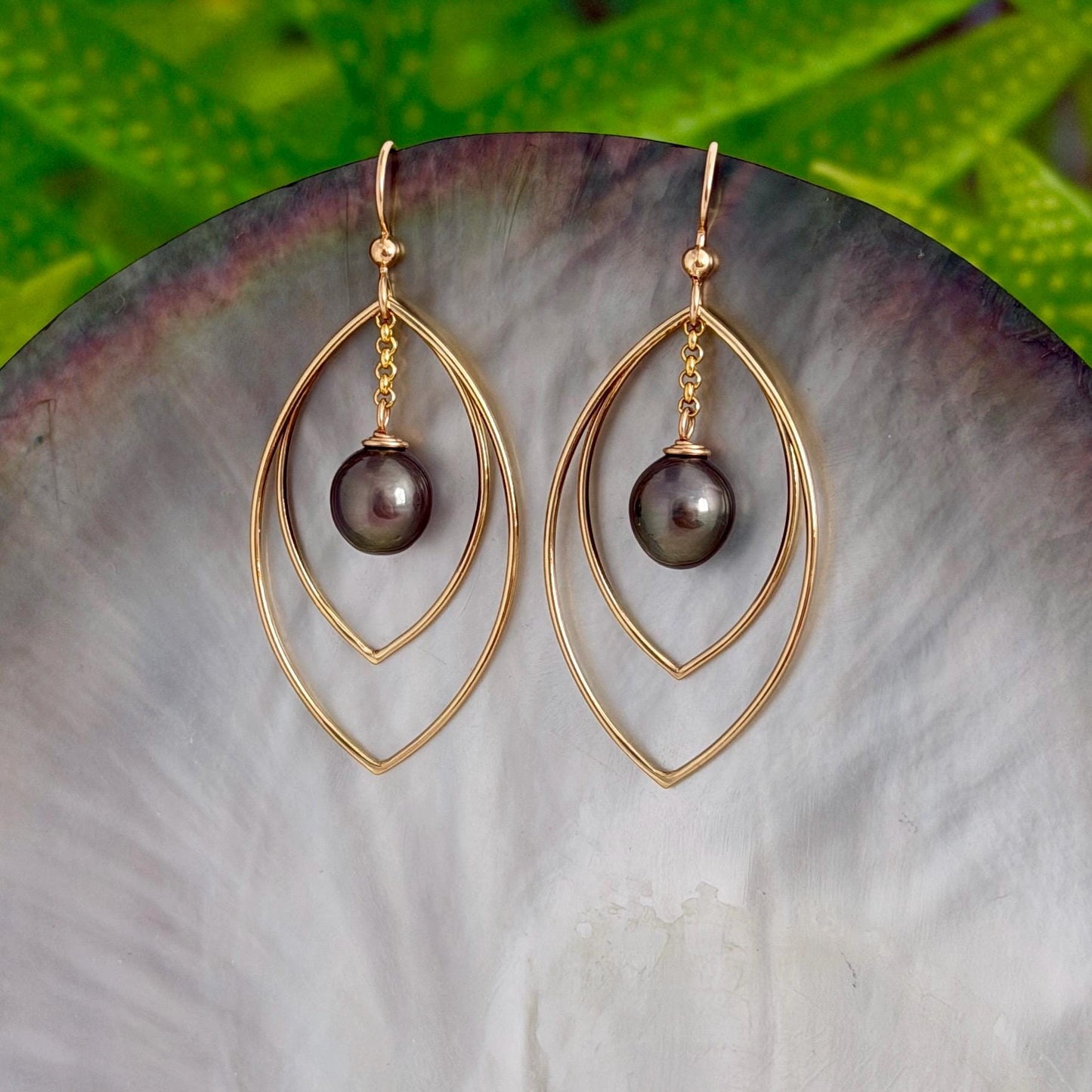 Tahitian Pearl drop earrings: 14k gold filled • minimalist gift for her • Marquise