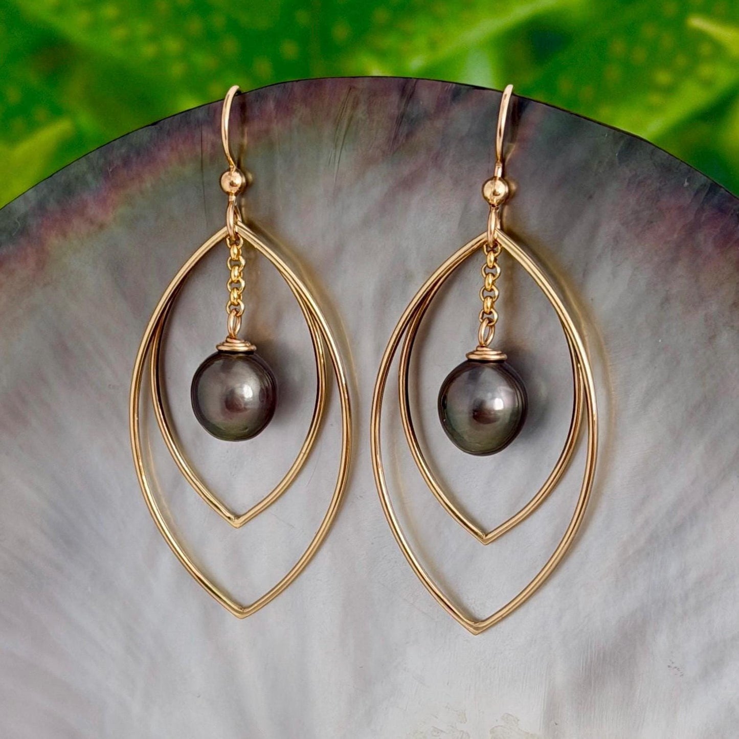 Tahitian Pearl drop earrings: 14k gold filled • minimalist gift for her • Marquise