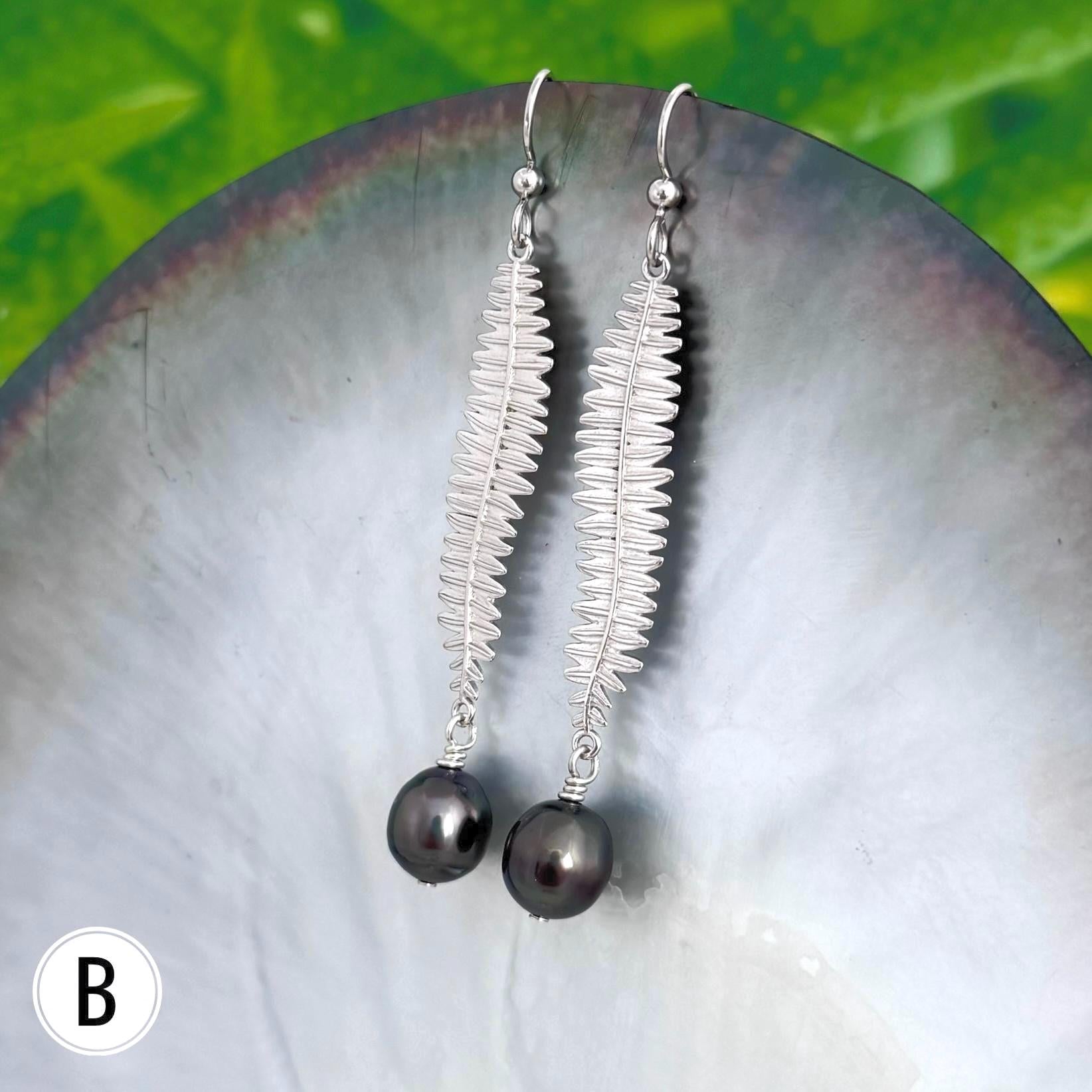 Kupukupu Dangle Earrings • Tahitian black pearl jewelry • Hawaiian inspired