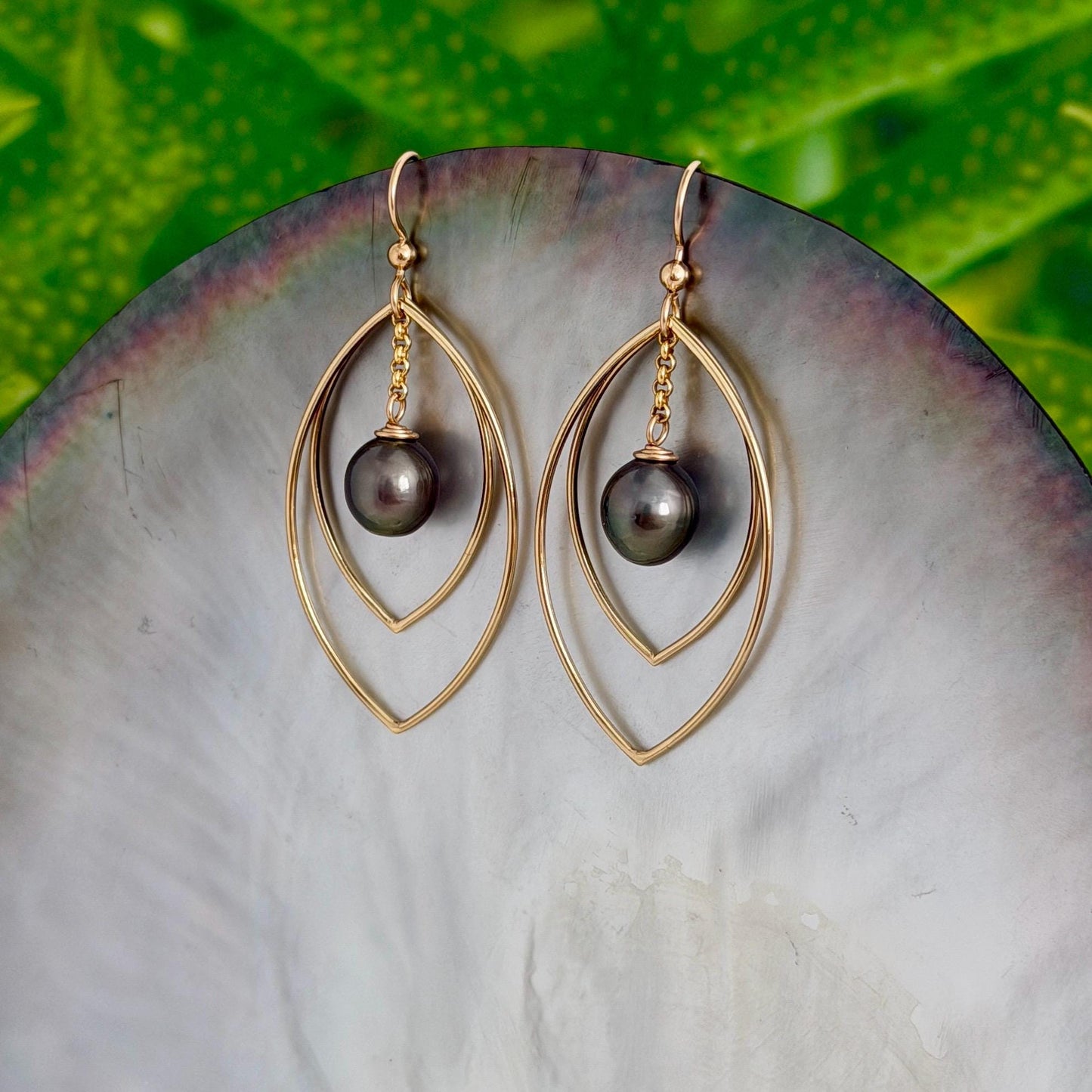Tahitian Pearl drop earrings: 14k gold filled • minimalist gift for her • Marquise