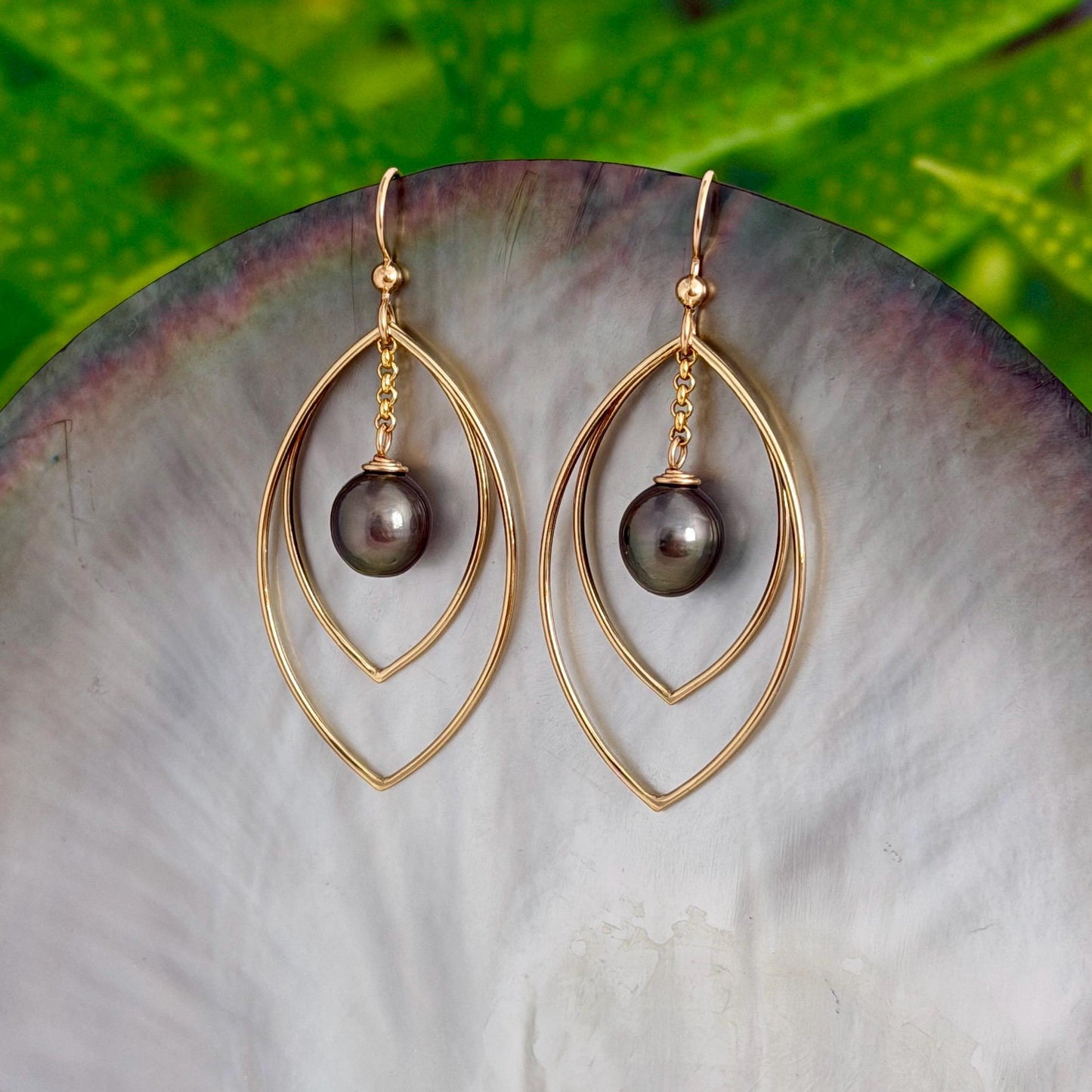 Tahitian Pearl drop earrings: 14k gold filled • minimalist gift for her • Marquise