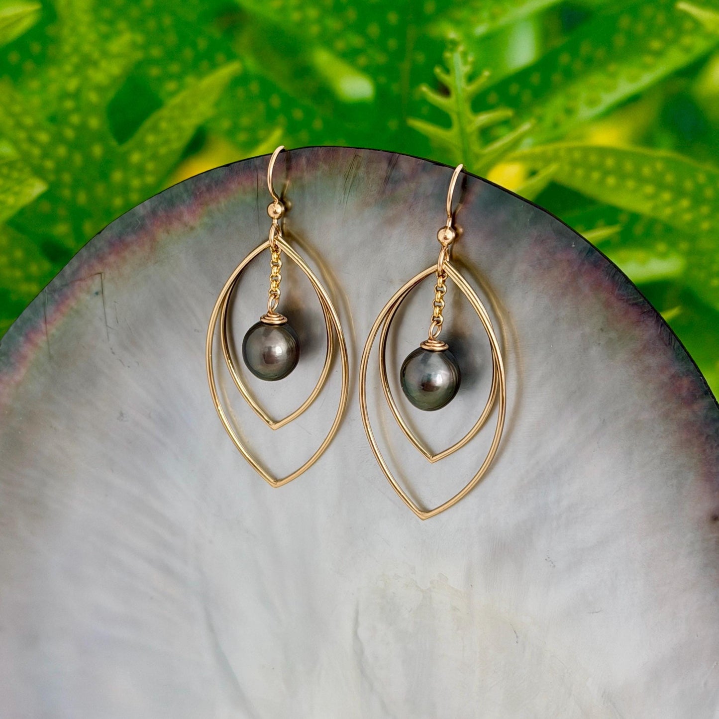 Tahitian Pearl drop earrings: 14k gold filled • minimalist gift for her • Marquise