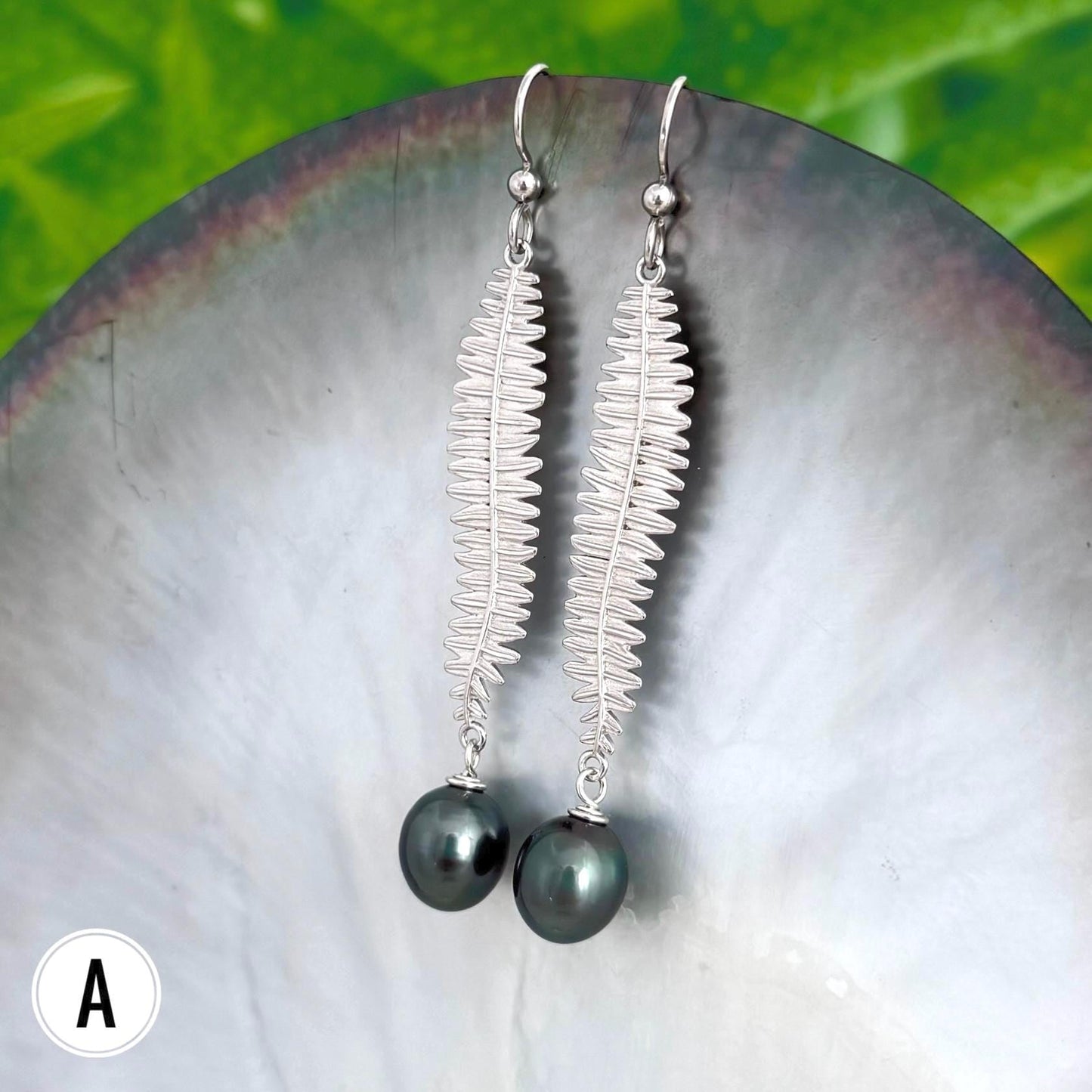 Kupukupu Dangle Earrings • Tahitian black pearl jewelry • Hawaiian inspired