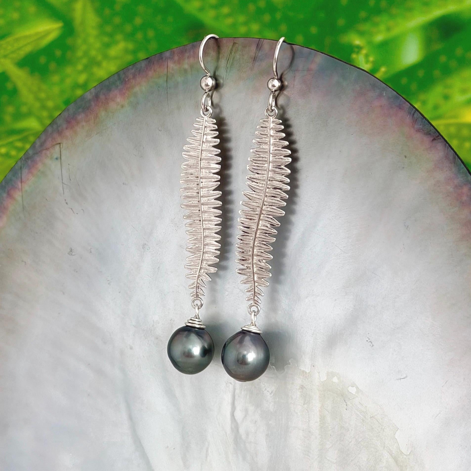 Kupukupu Dangle Earrings • Tahitian black pearl jewelry • Hawaiian inspired
