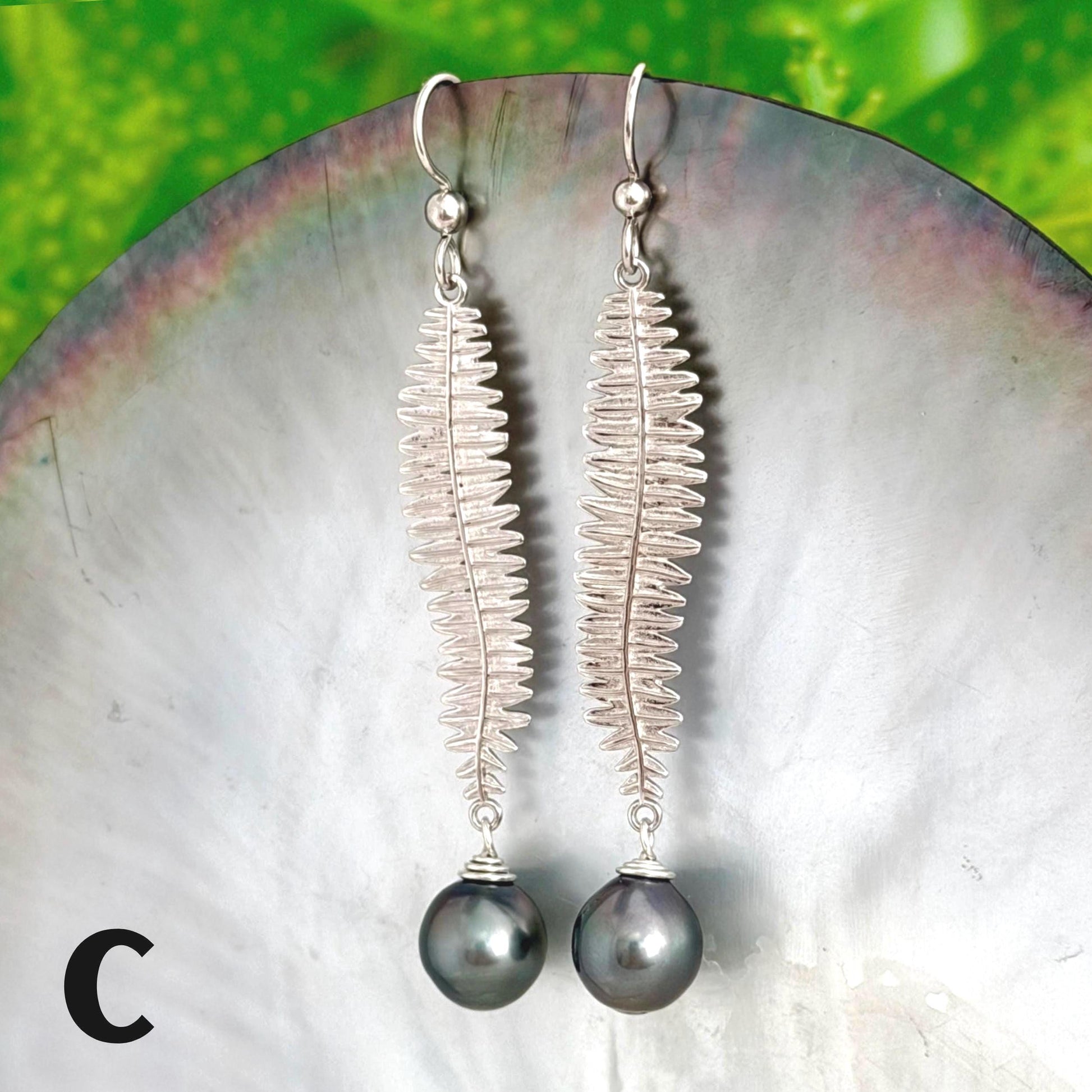 Kupukupu Dangle Earrings • Tahitian black pearl jewelry • Hawaiian inspired