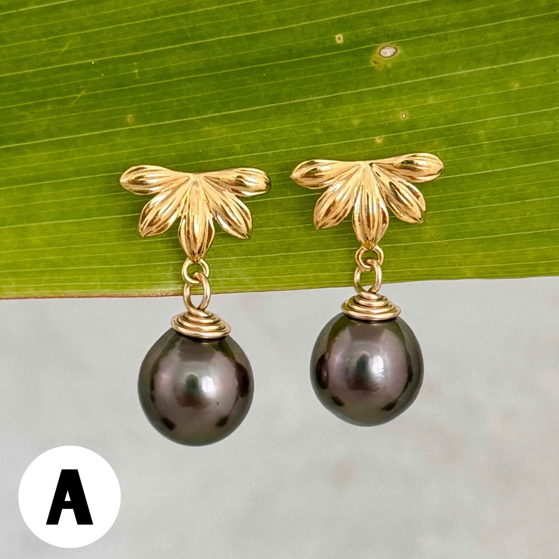 Naupaka Stud Earrings • Tahitian Pearl Drop Earrings • Hawaiian Jewelry in Gold vermeil