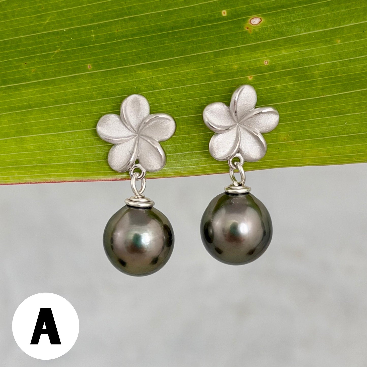 Tahitian Pearl Plumeria Earrings: Sterling Silver Floral Studs