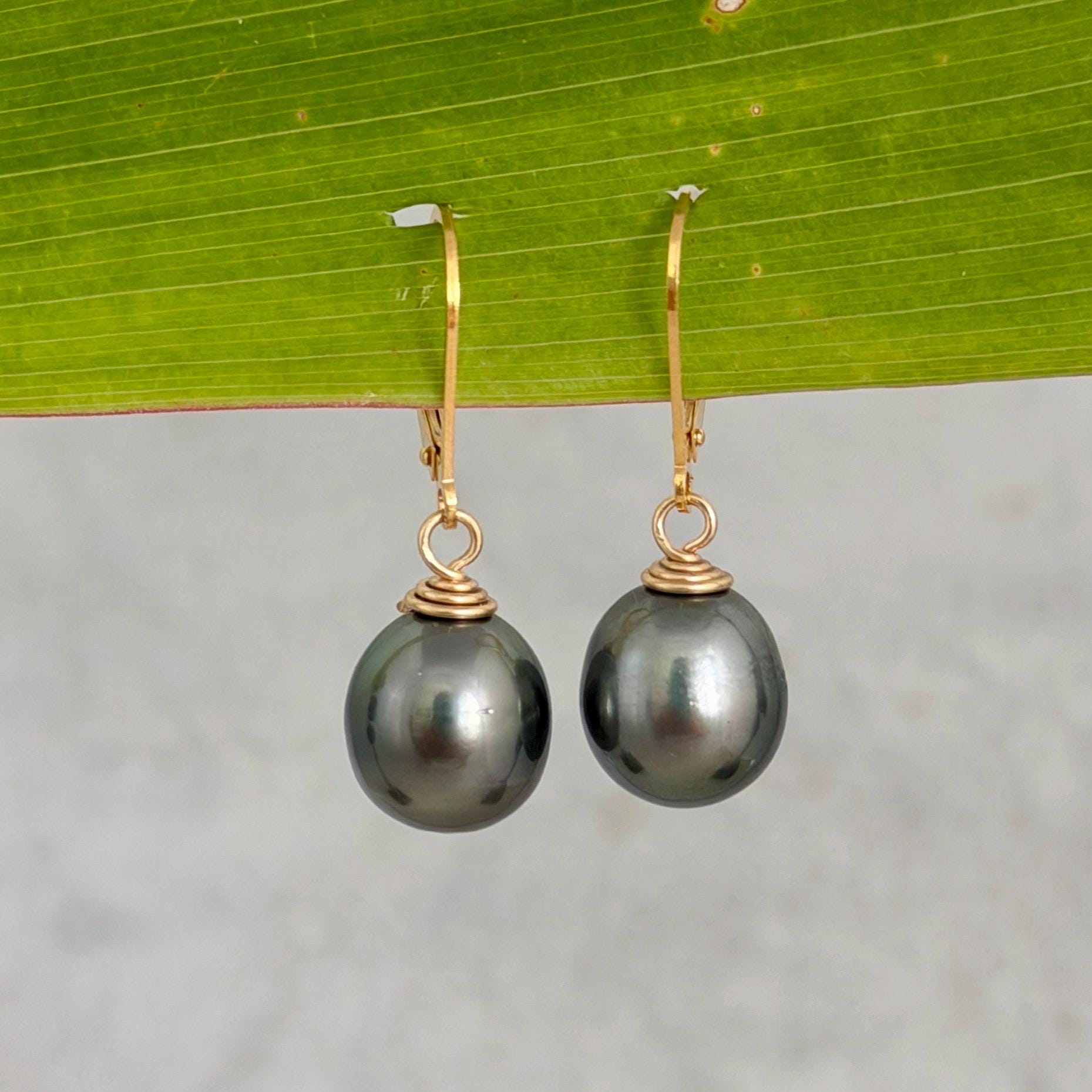 Tahitian Pearl Leverback Earrings • Gold filled dangle jewelry