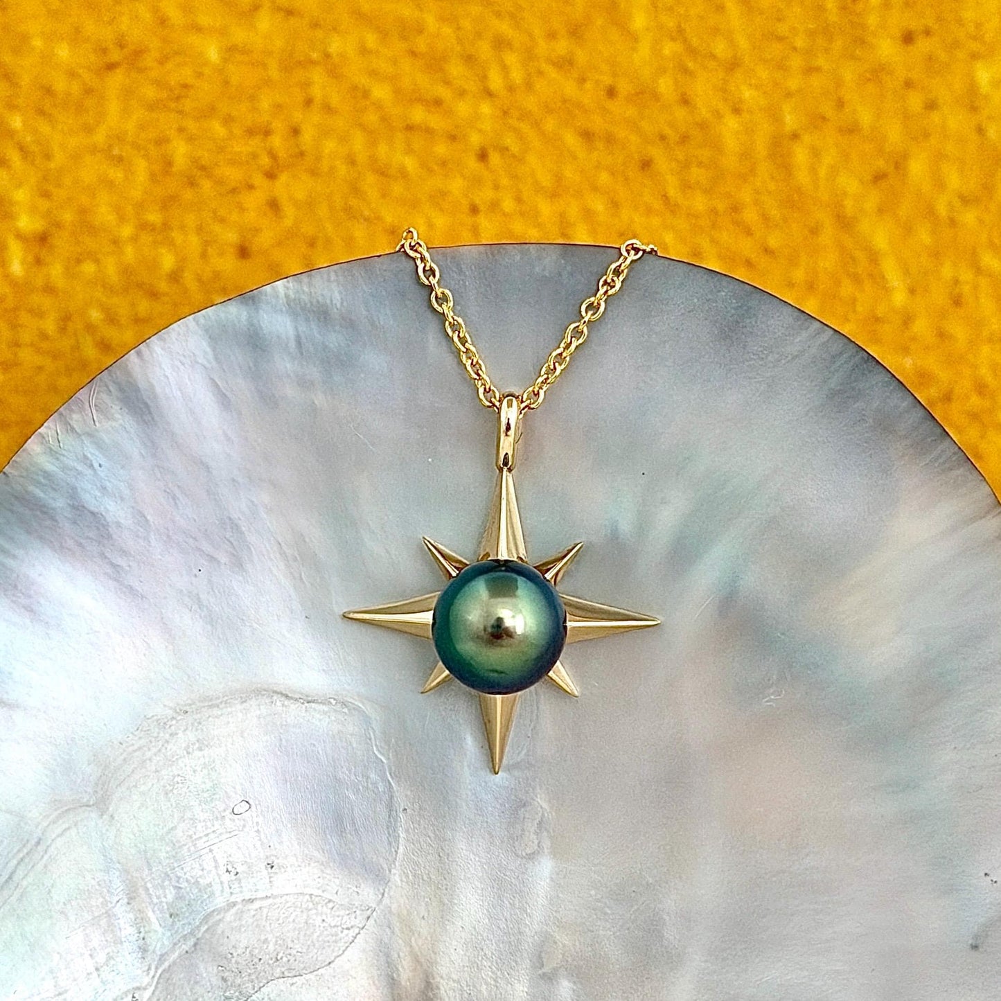Tahitian Pearl Star Necklace: 14k Gold Vermeil Pendant, Handmade Hawaiian Jewelry