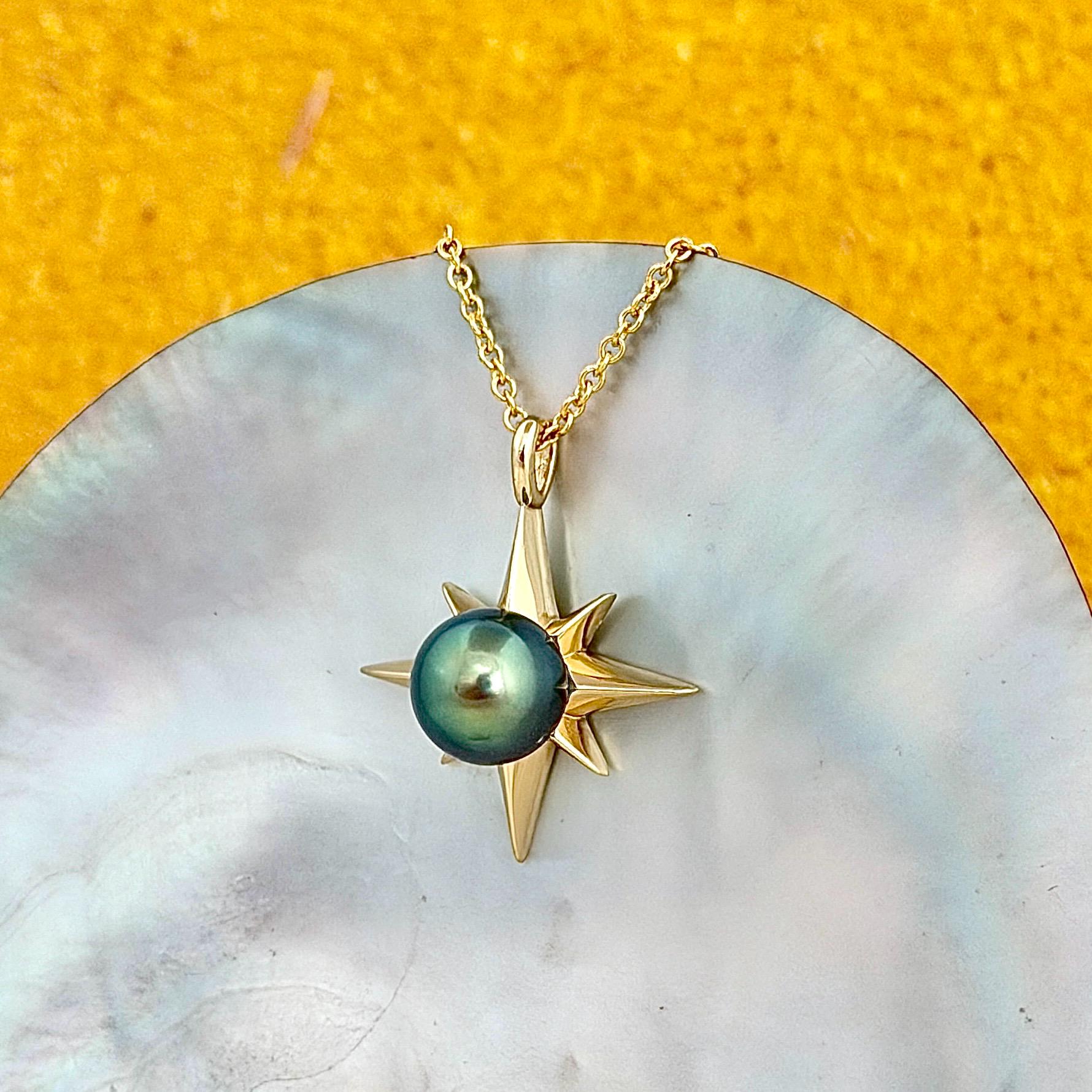 Tahitian Pearl Star Necklace: 14k Gold Vermeil Pendant, Handmade Hawaiian Jewelry