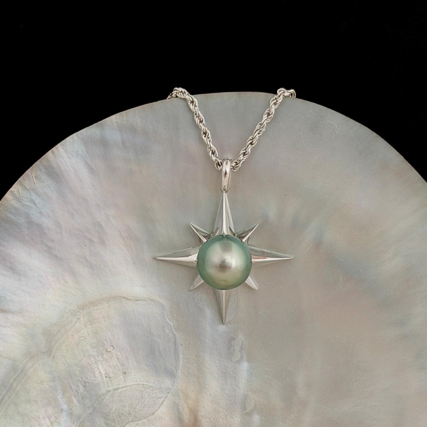 Tahitian Pearl Star Necklace: Sterling Silver Starburst Pendant, Hawaiian Jewelry