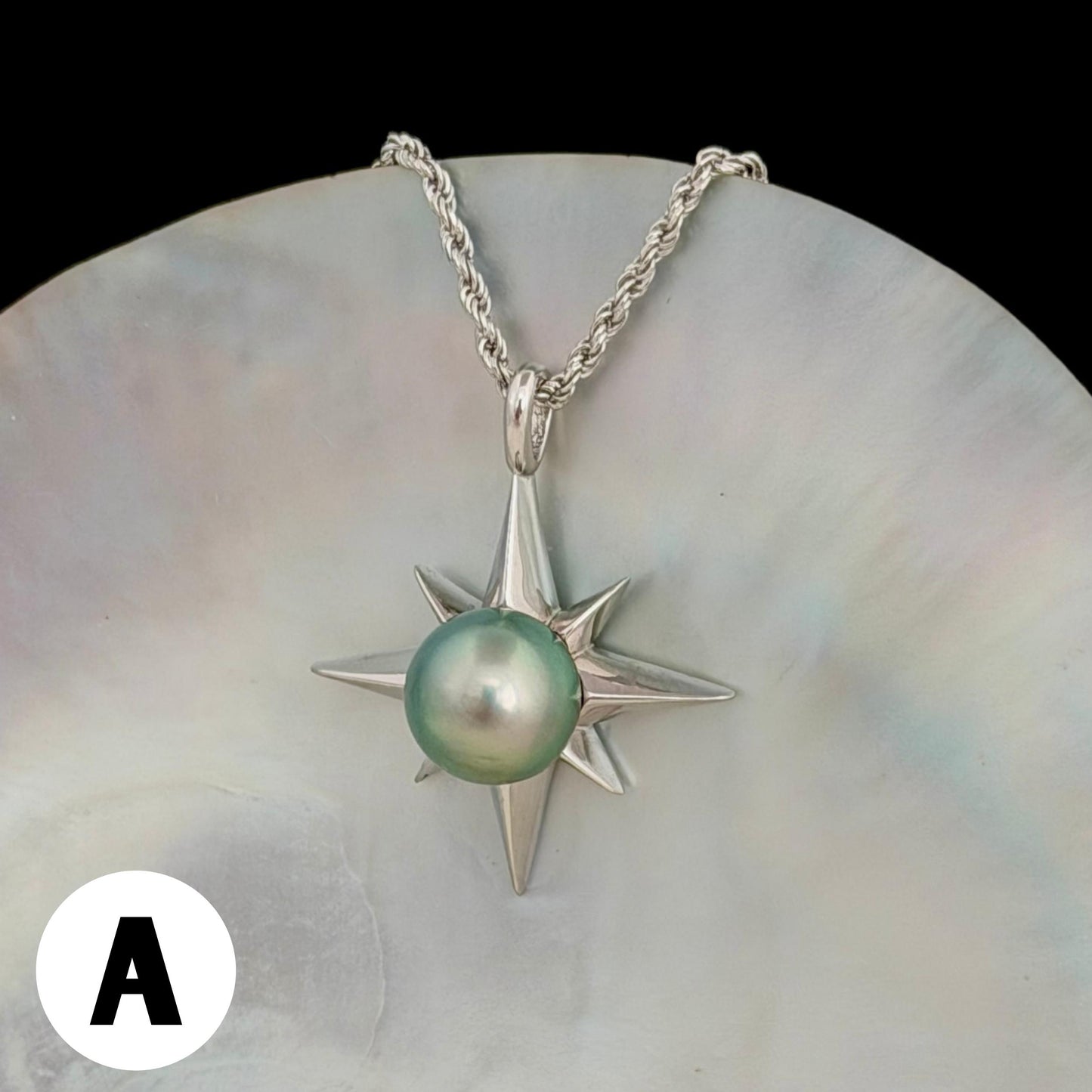 Tahitian Pearl Star Necklace: Sterling Silver Starburst Pendant, Hawaiian Jewelry
