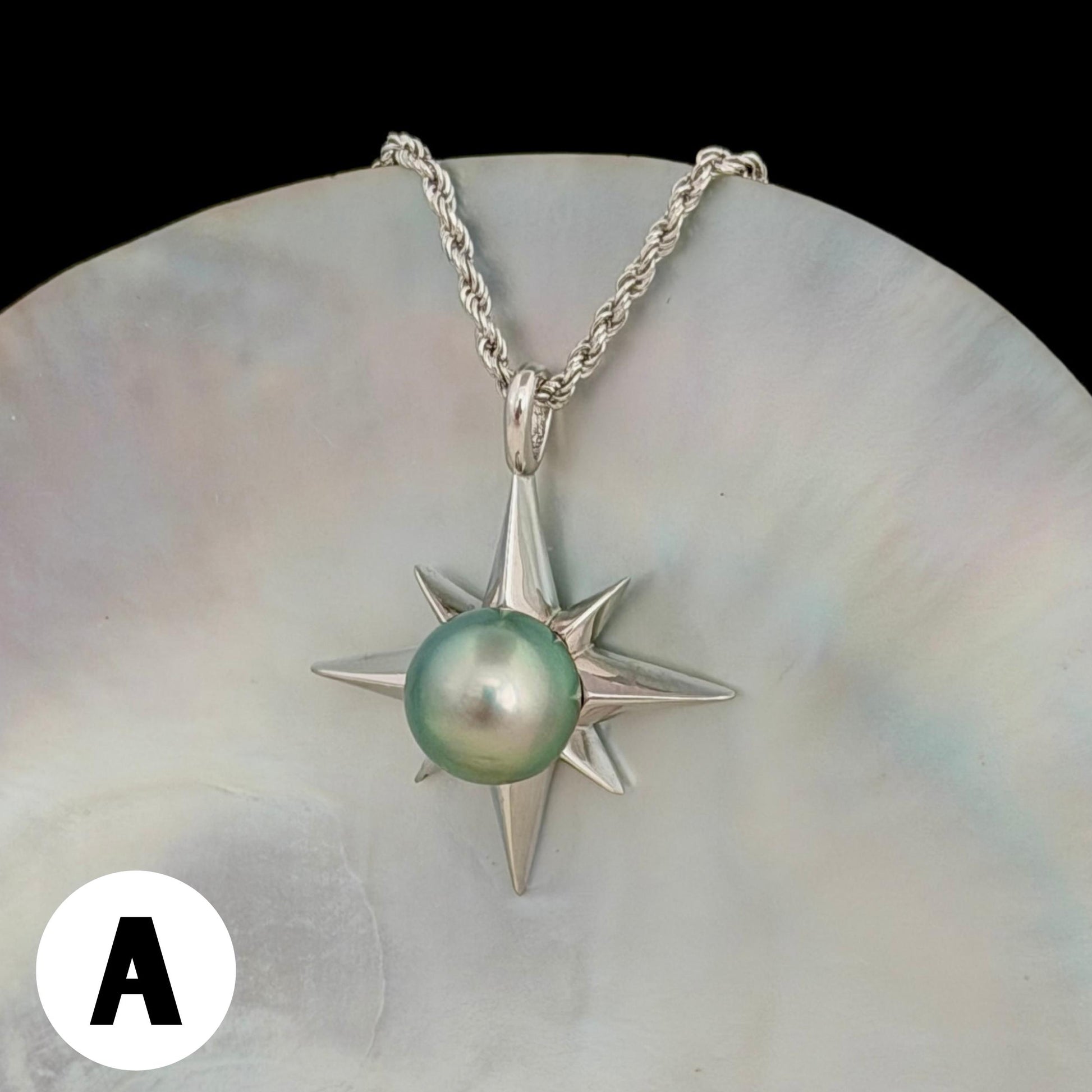 Tahitian Pearl Star Necklace: Sterling Silver Starburst Pendant, Hawaiian Jewelry