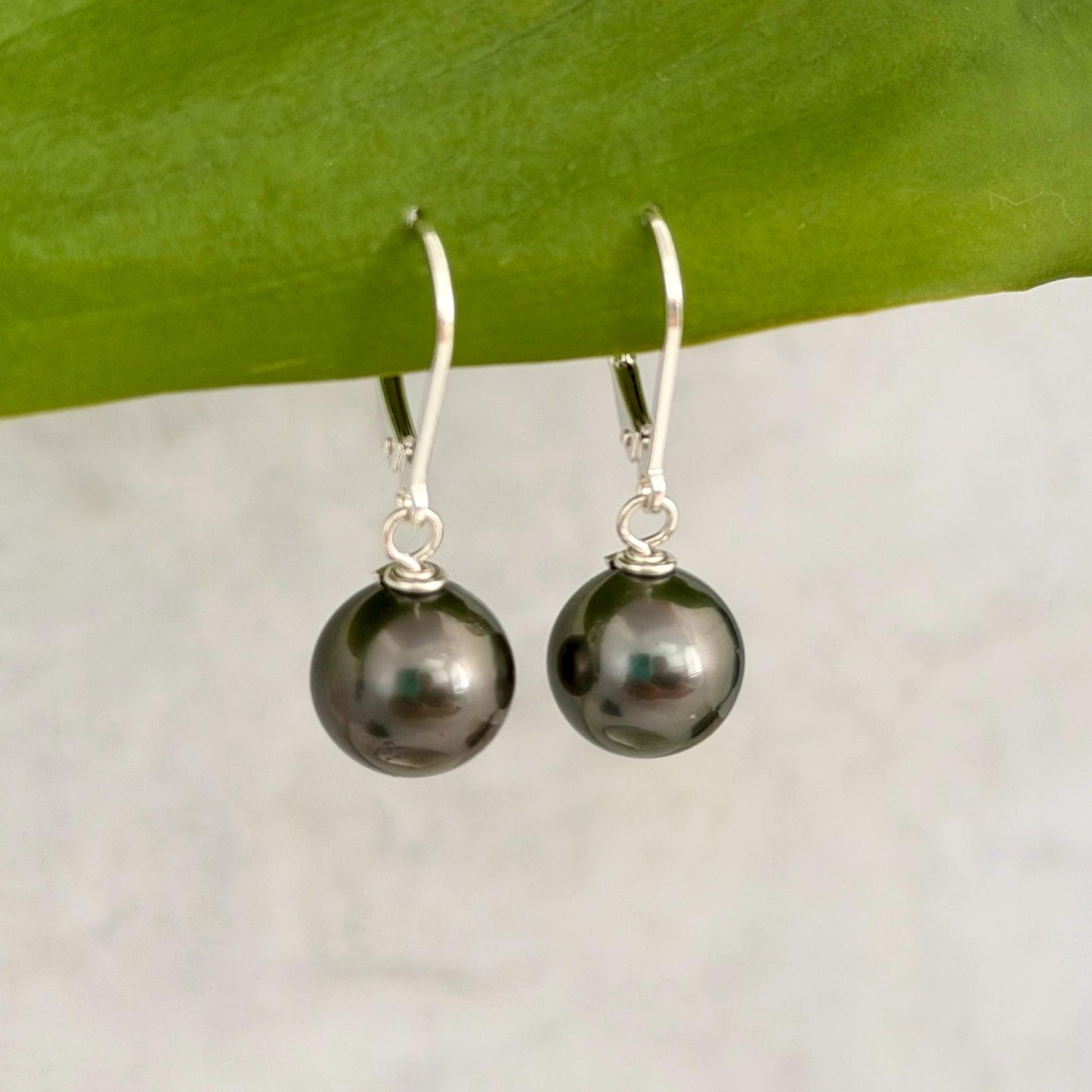 Tahitian Pearl Leverback Earrings • short drop earrings • dark pink