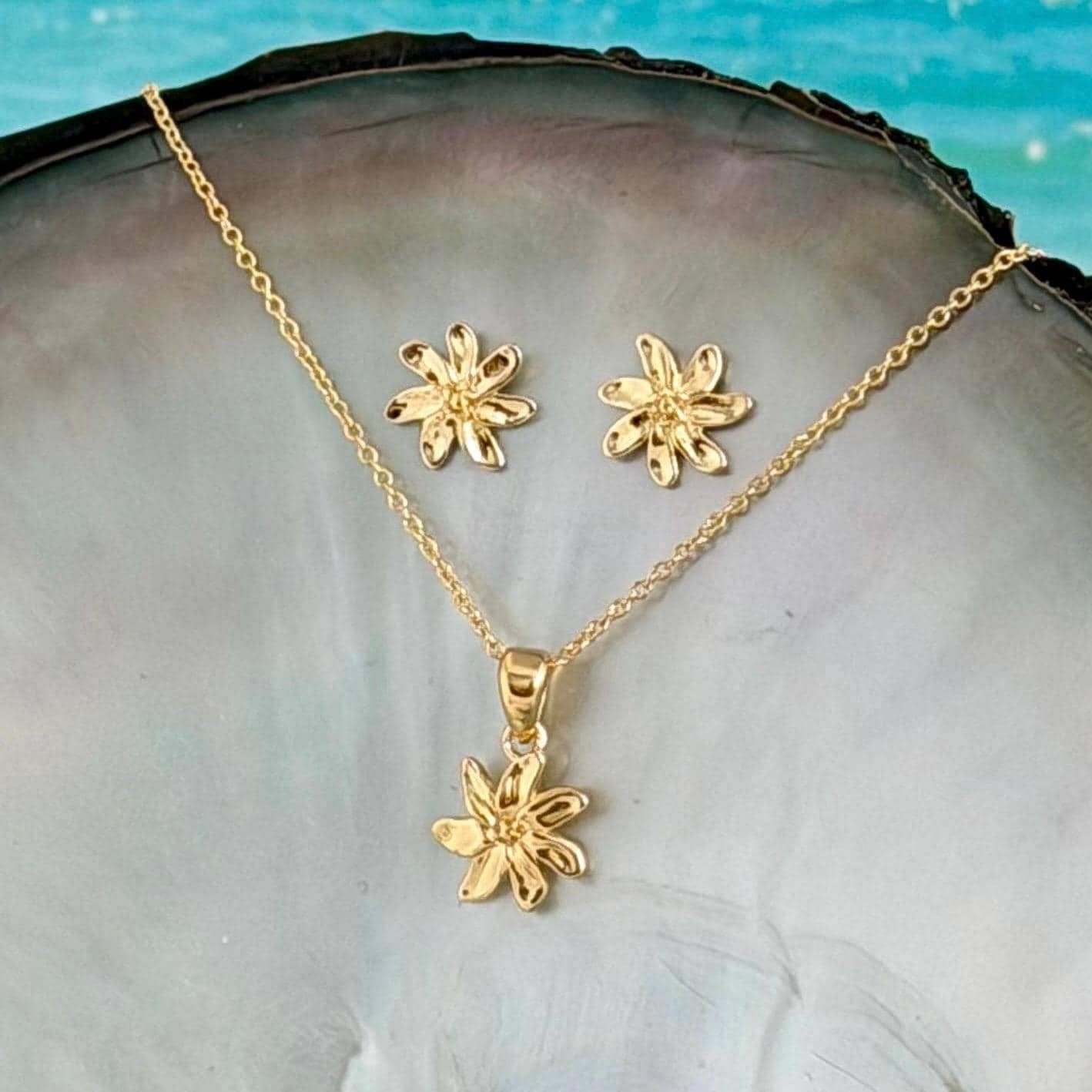 Sterling Silver Tiare Flower Stud Earrings: Tahitian Gardenia