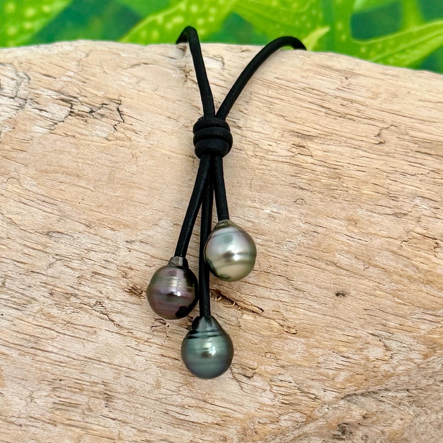 Tahitian Pearl Cluster Necklace: Leather Cord • Golden Peacock Pink Blue