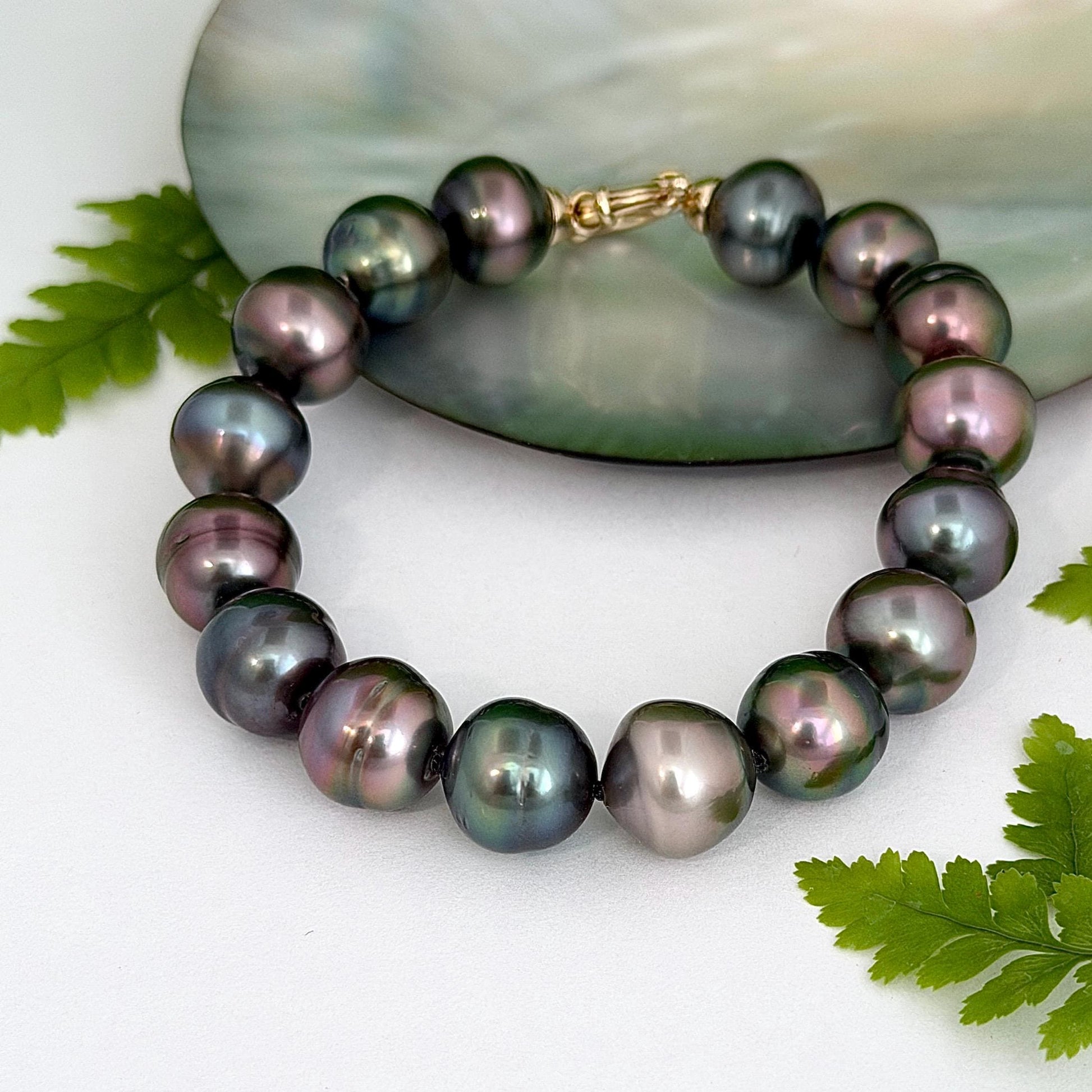 Tahitian pearl strand bracelet multicolor with gold clasp