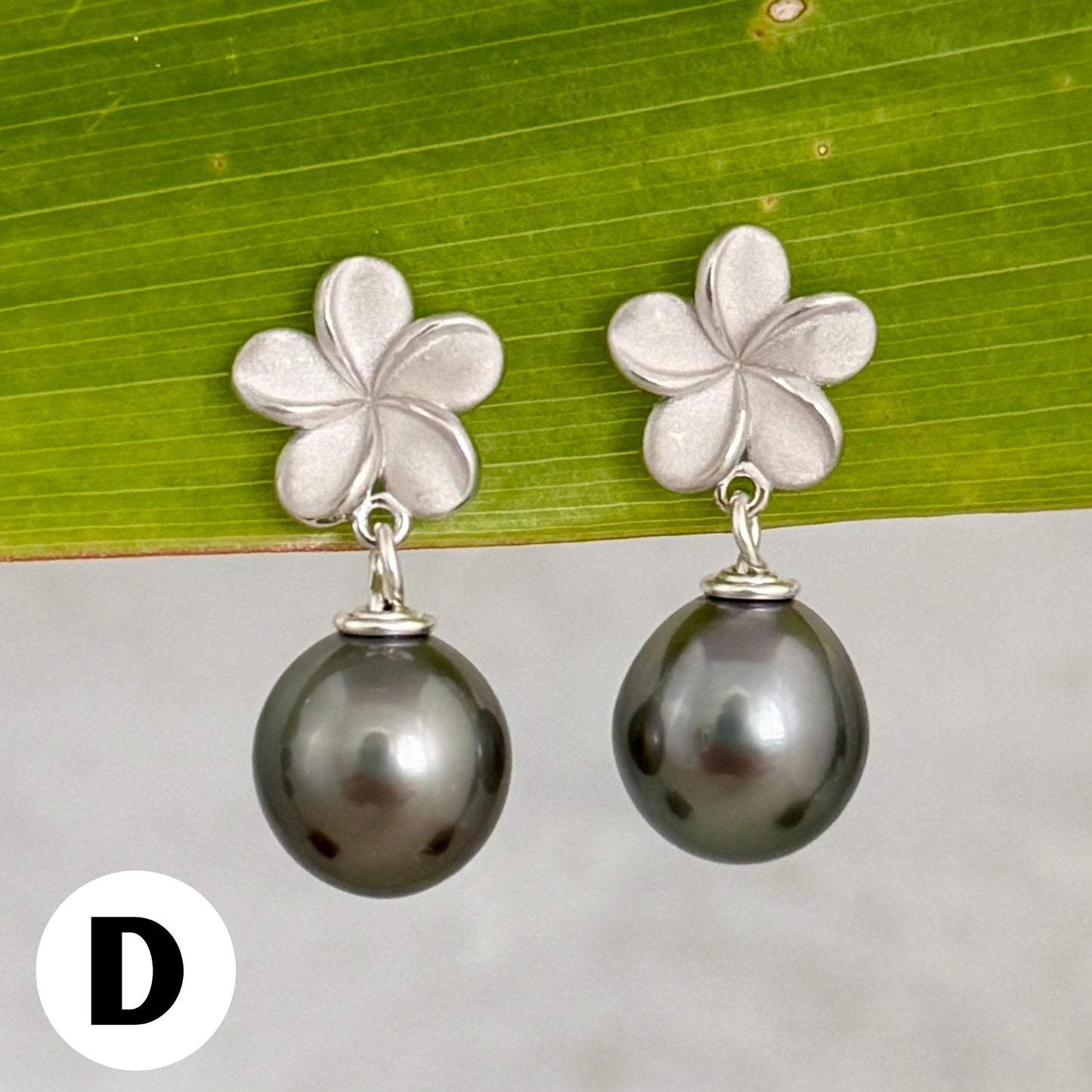 Tahitian Pearl Plumeria Earrings: Sterling Silver Floral Studs