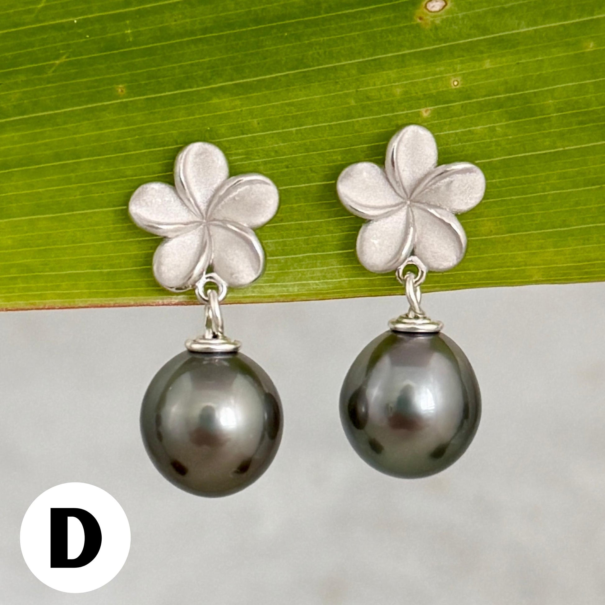 Tahitian Pearl Plumeria Earrings: Sterling Silver Floral Studs