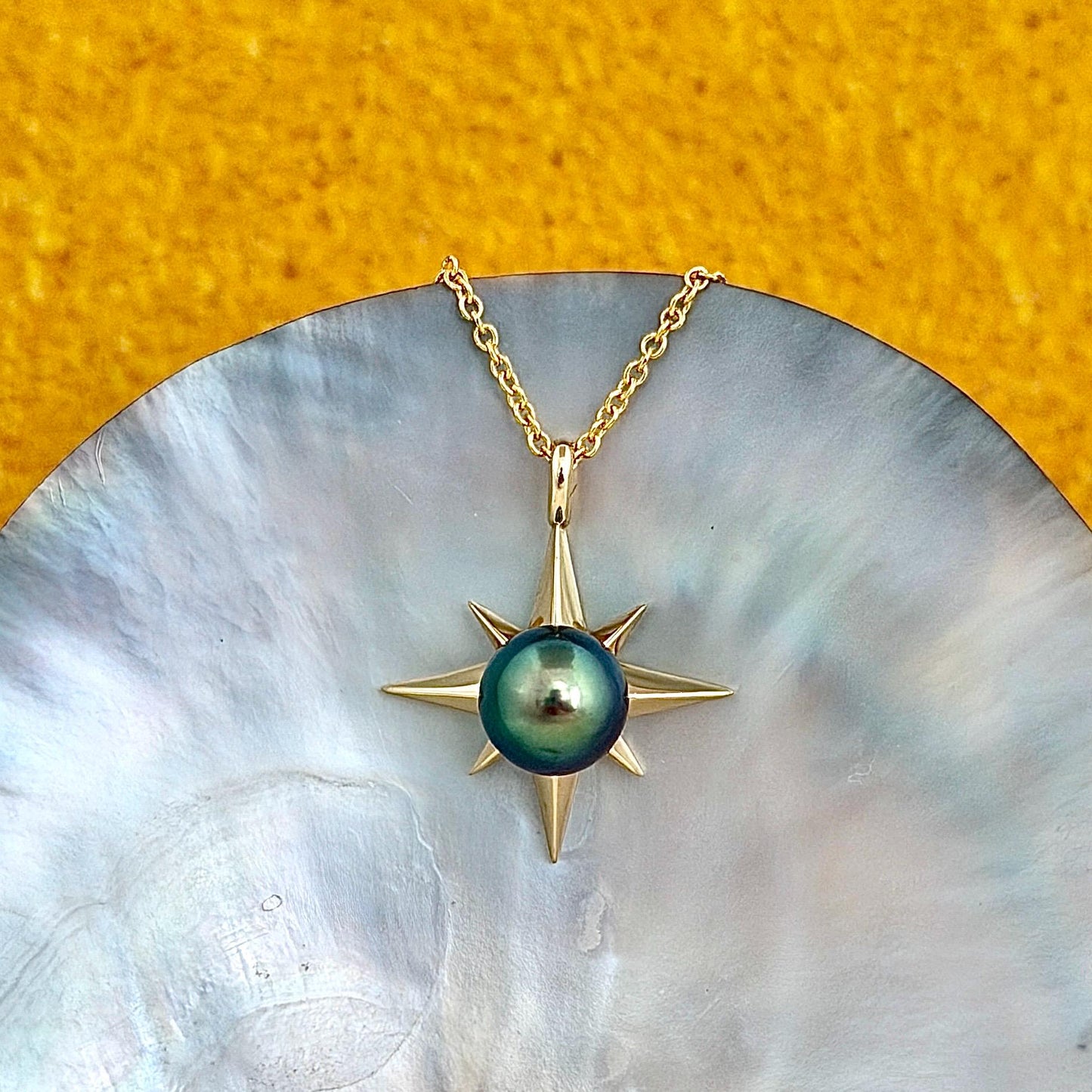 Tahitian Pearl Star Necklace: 14k Gold Vermeil Pendant, Handmade Hawaiian Jewelry