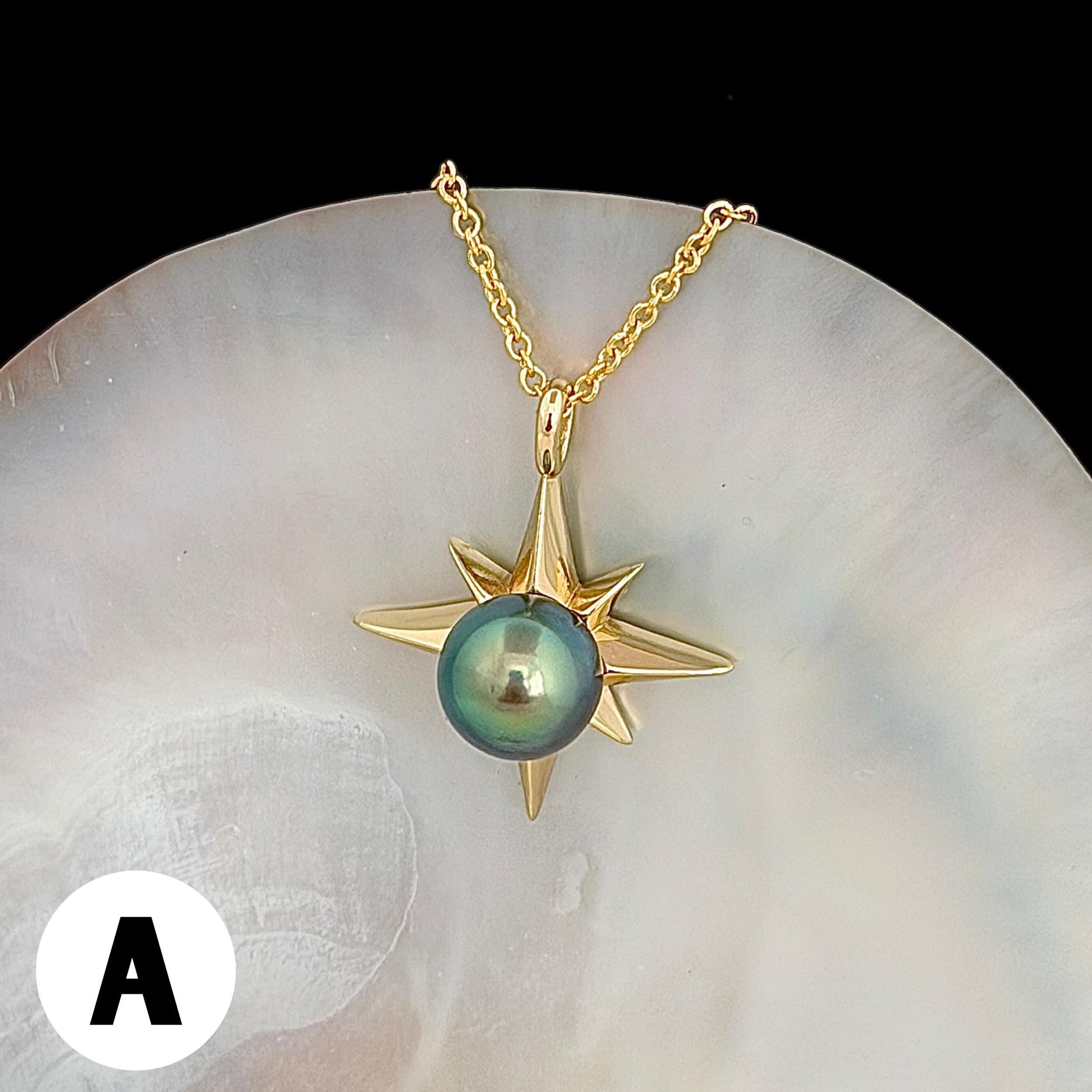 Tahitian Pearl Star Necklace: 14k Gold Vermeil Pendant, Handmade Hawaiian Jewelry