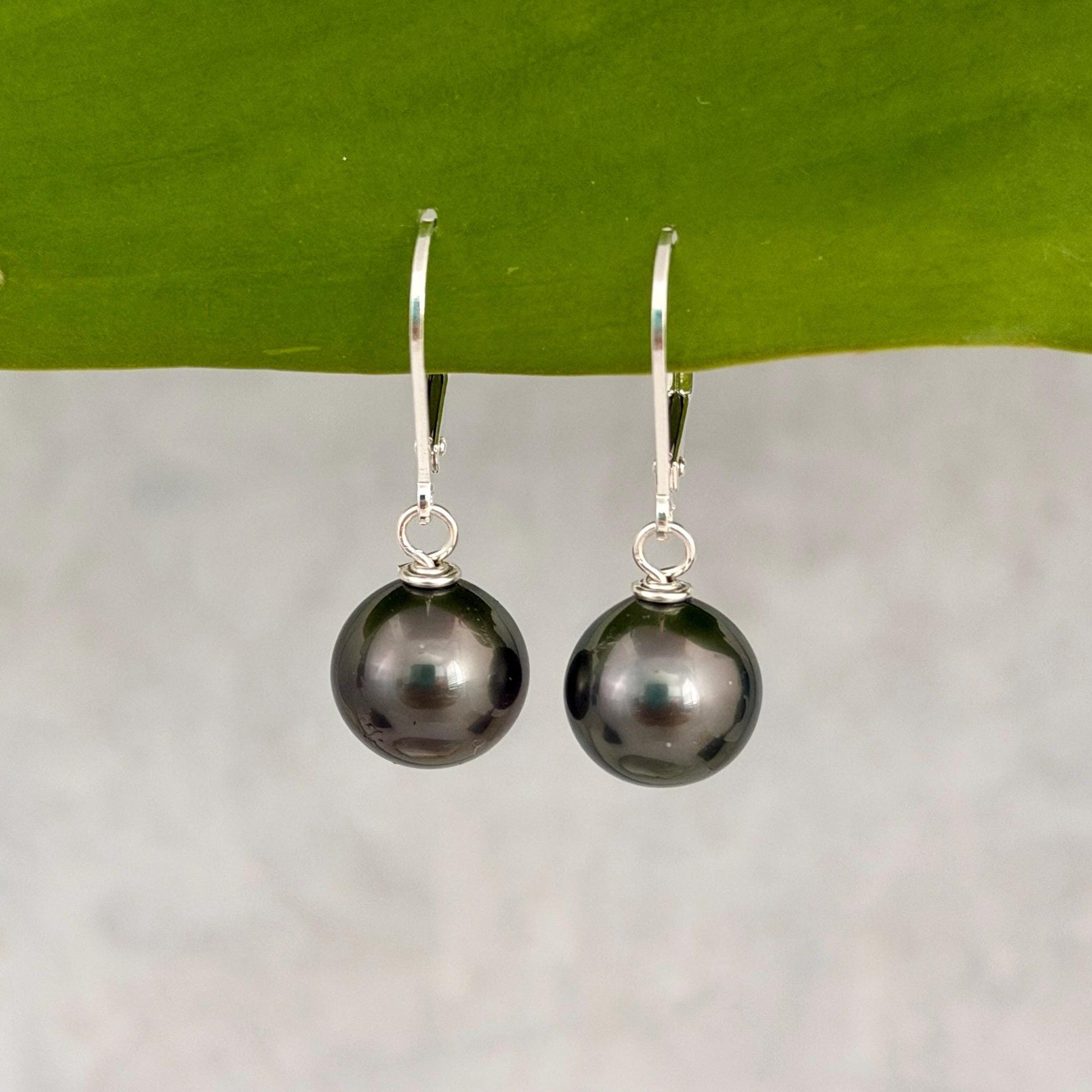 Tahitian Pearl Leverback Earrings • short drop earrings • dark pink