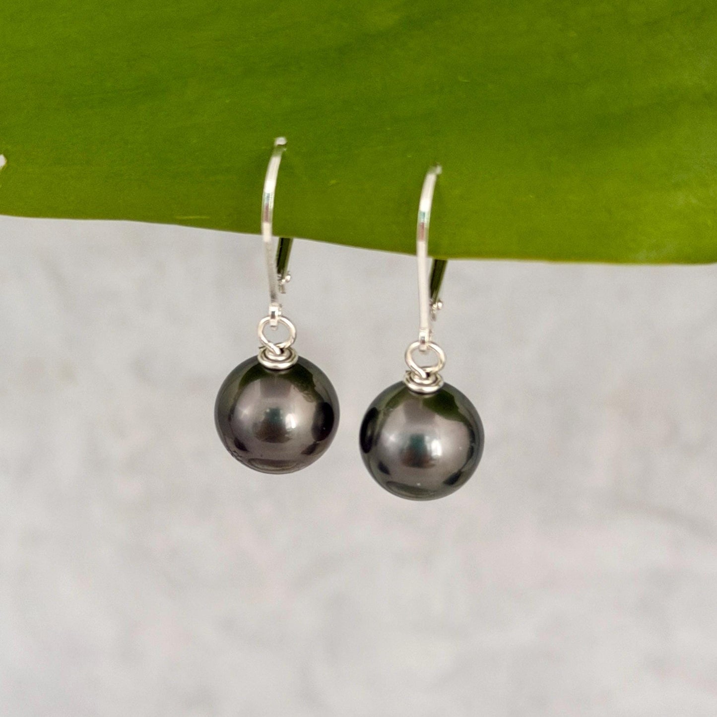 Tahitian Pearl Leverback Earrings • short drop earrings • dark pink