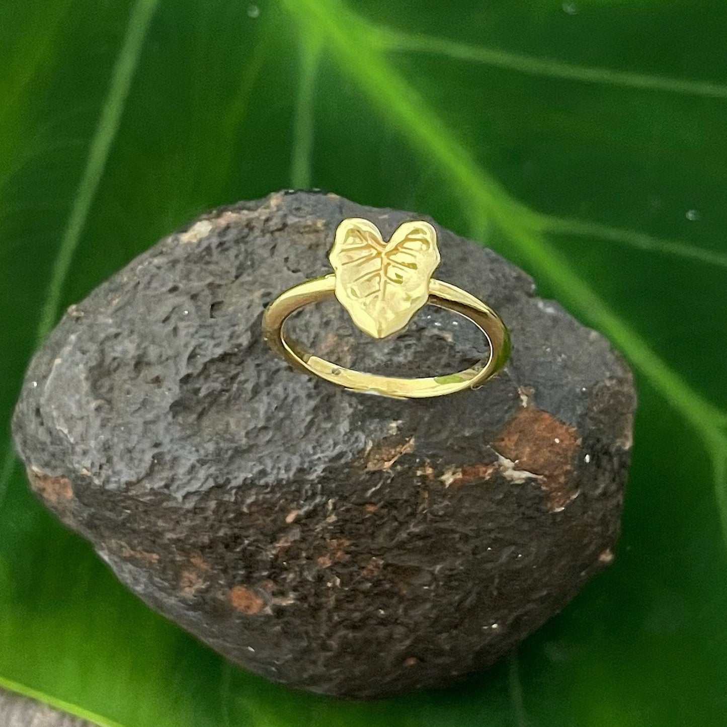 Kalo Leaf Ring – Gold Vermeil Hawaiian Taro Leaf Jewelry • Symbol of Aloha and Strength