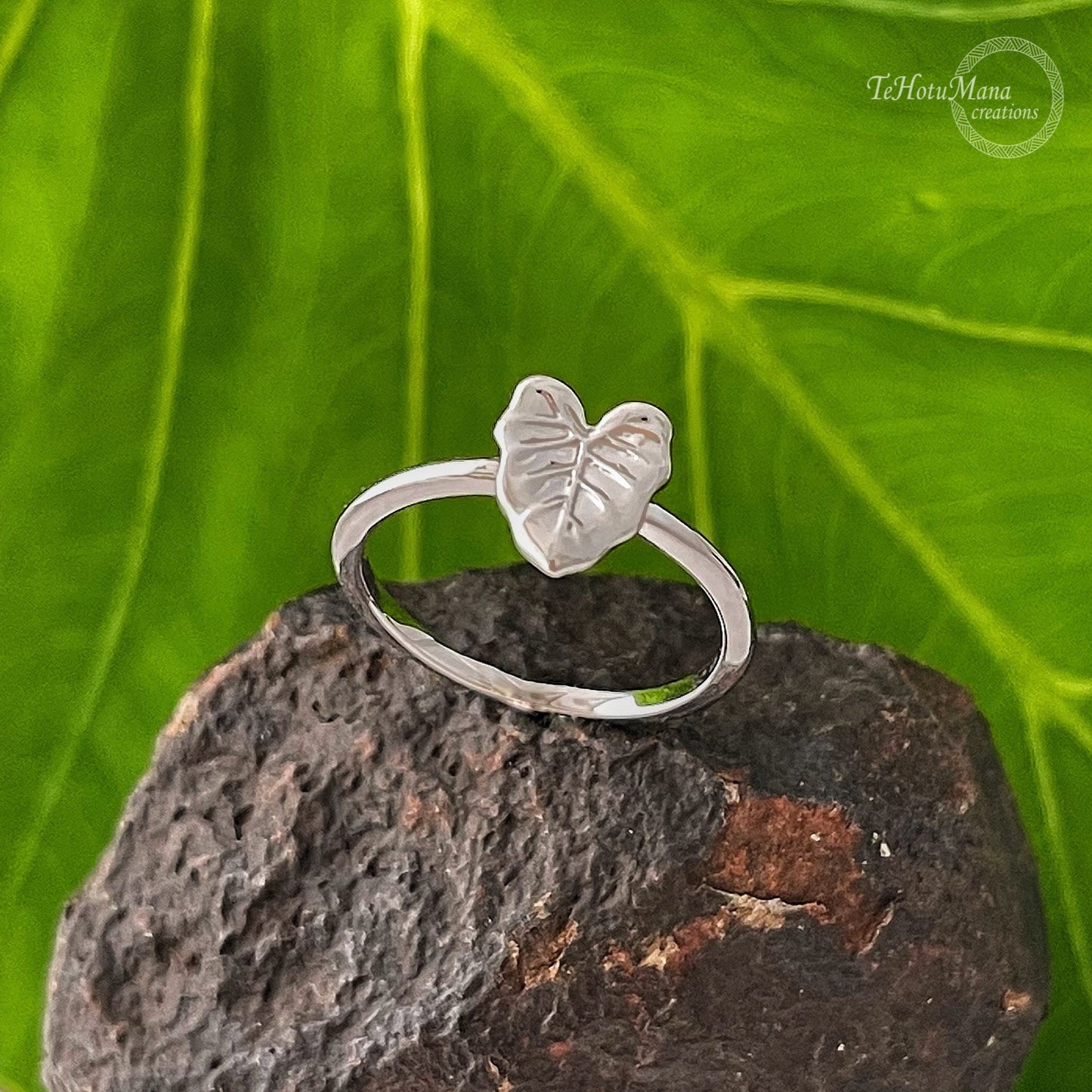 Sterling Silver Kalo Leaf Ring: Hawaiian Jewelry